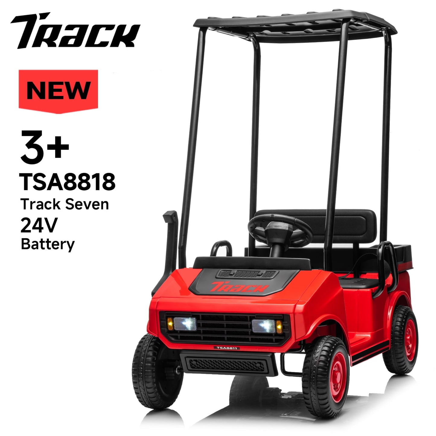 Track Seven 24V Kids Ride on Car, Electric Car with Ceiling, Ride on Truck with Remote Control, Music, Rear Storage Box, Pink