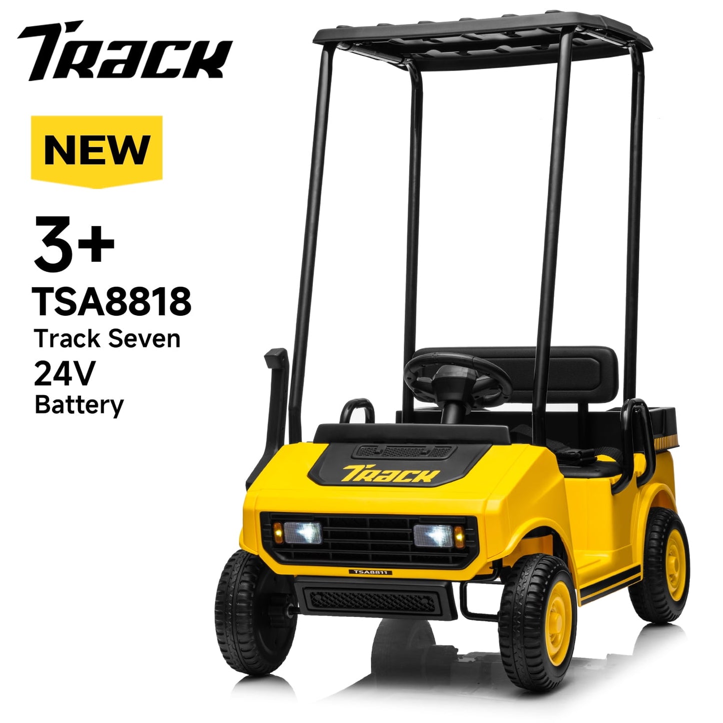 Track Seven 24V Kids Ride on Car, Electric Car with Ceiling, Ride on Truck with Remote Control, Music, Rear Storage Box, Pink
