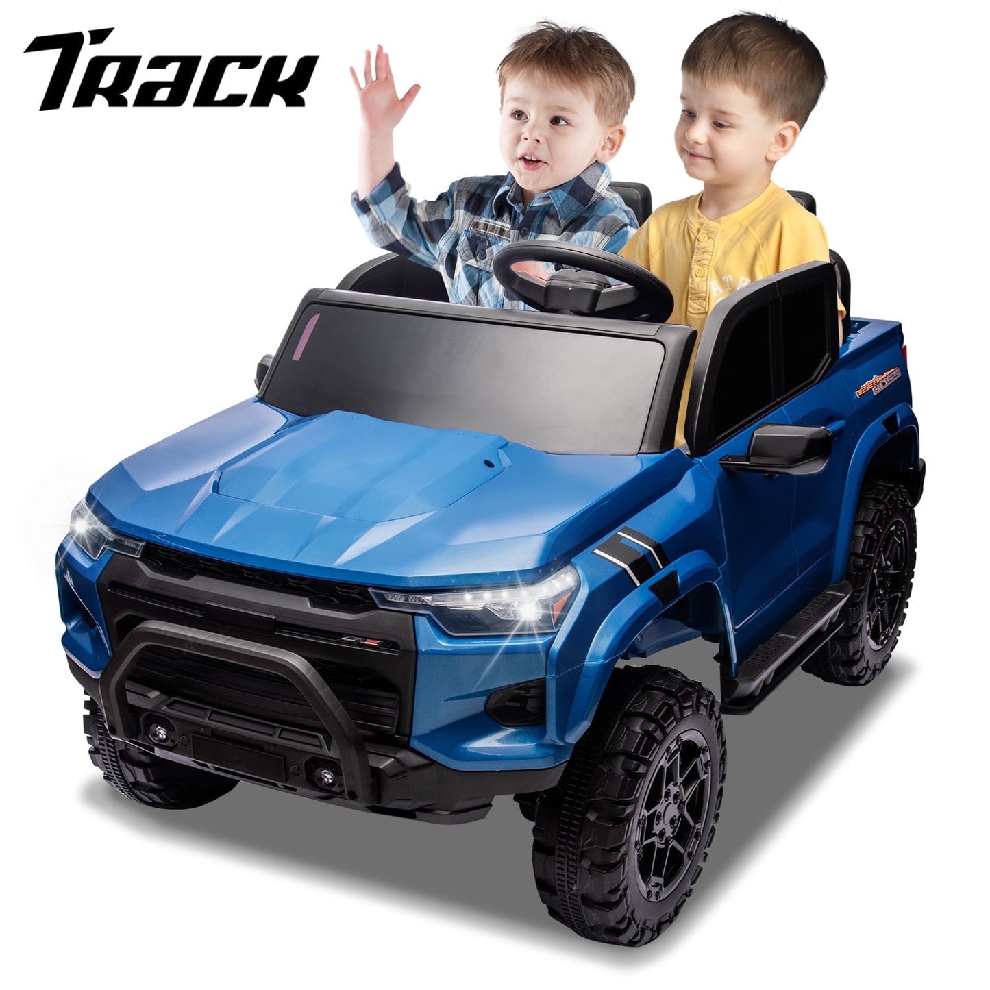 Track Seven 24V Ride on Car, 2-Seater Kids Ride on Pickup Police Car with Remote Control, Bluetooth, 4 x 200W Motor Electric Car, 3 speeds, LED Lights, Spring Suspension, Pink