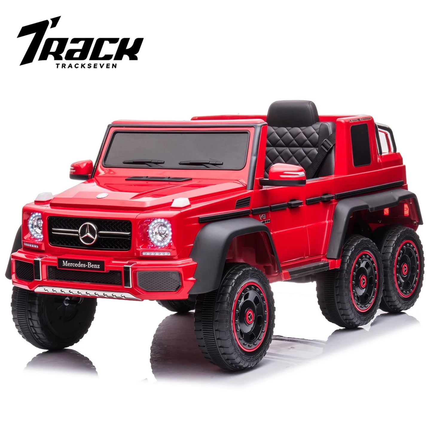 Track Seven 24V Ride on Car, Licensed Mercedes Benz G63 24V Electric Car with Remote Control, Music, Bluetooth, Leather Seat, 6 Wheels Kids Ride on Truck, Black