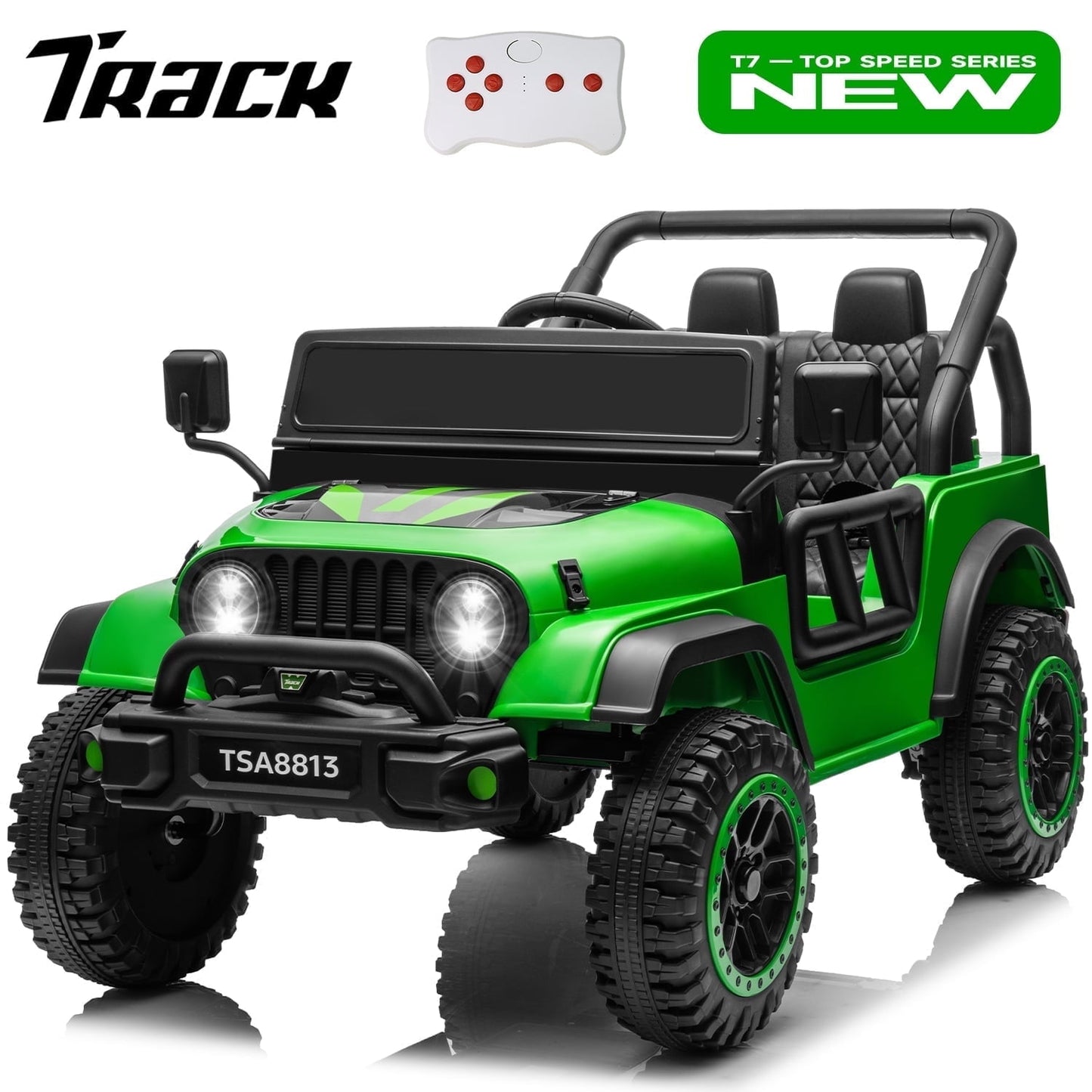 Track Seven 24V Ride on Truck, Electric Car for Boys Girls, Ride on Car with Remote Control, Music, Bluetooth, Lights, Spring Suspension, Max Speed 5 mph, Pink