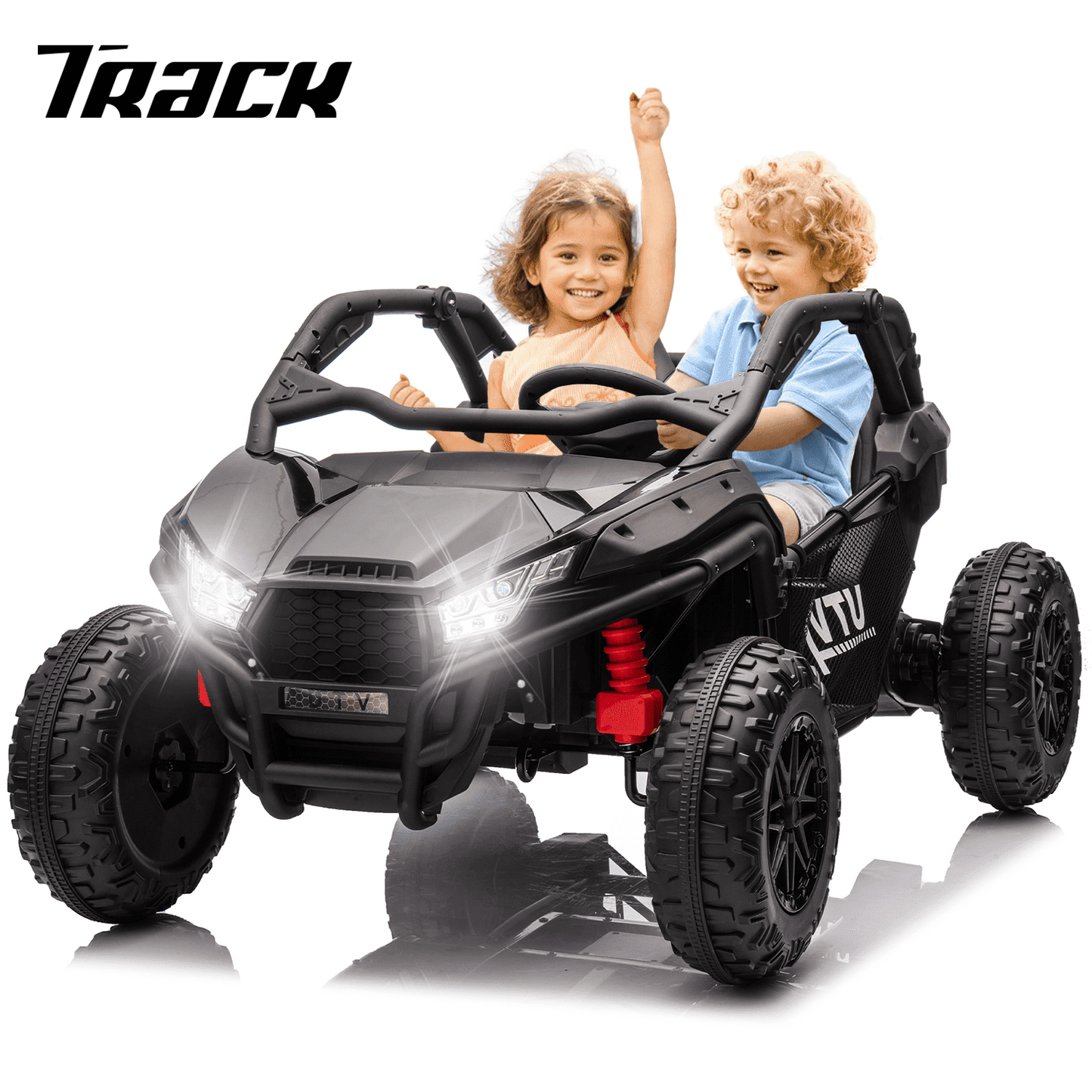 Track Seven 24V Ride on UTV, 2-Seater Ride on Car, 20" Width Seat, 4.97 mph Speed, 400W Motor, Remote Control, Bluetooh, MP3, LED Lights, Rear Storage, Off-Road Electric Car for Boys Girls Age 3+, Pink