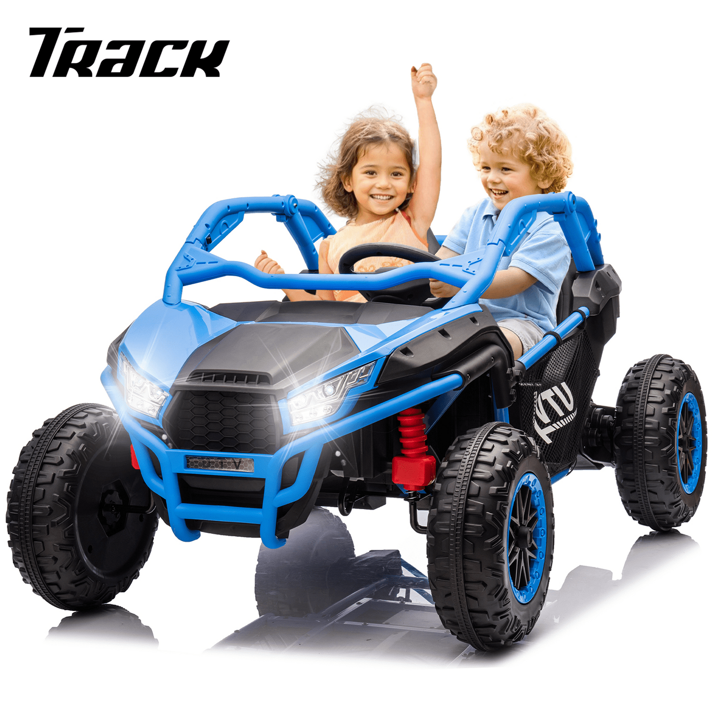 Track Seven 24V Ride on UTV, 2-Seater Ride on Car, 20" Width Seat, 4.97 mph Speed, 400W Motor, Remote Control, Bluetooh, MP3, LED Lights, Rear Storage, Off-Road Electric Car for Boys Girls Age 3+, Pink