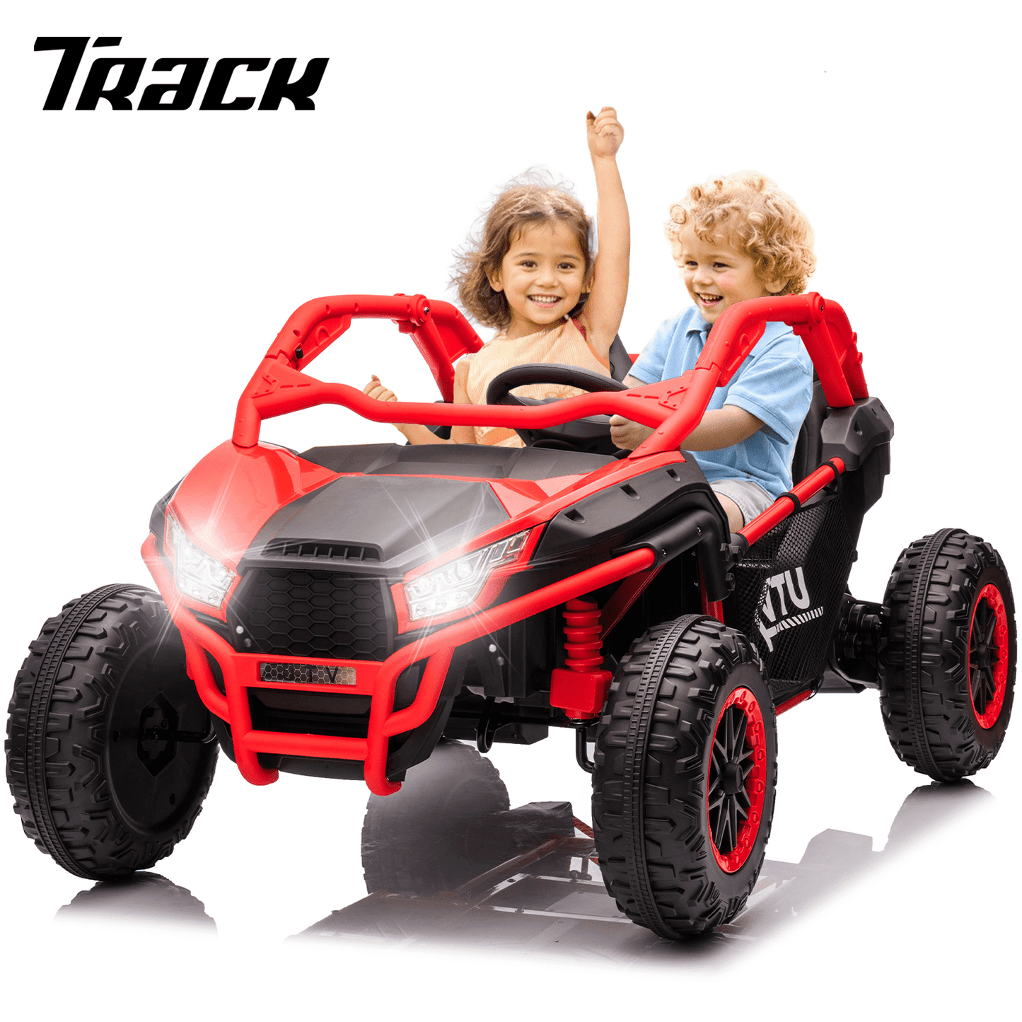 Track Seven 24V Ride on UTV, 2-Seater Ride on Car, 20" Width Seat, 4.97 mph Speed, 400W Motor, Remote Control, Bluetooh, MP3, LED Lights, Rear Storage, Off-Road Electric Car for Boys Girls Age 3+, Pink