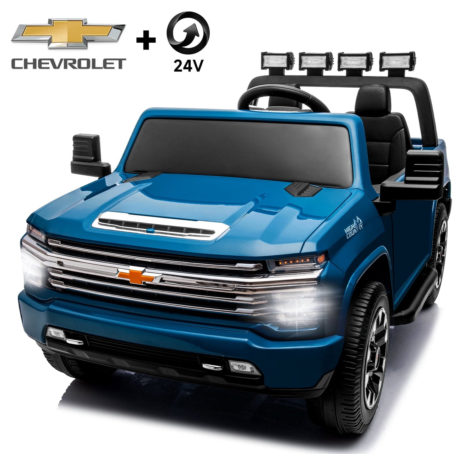 Track Seven 24V Ride on Car, Licensed Silverado HD 2 Seater Electric Car for Boys Girls Age 3+, 24V Ride on Truck w/Remote Control, Music, ABC, Brown