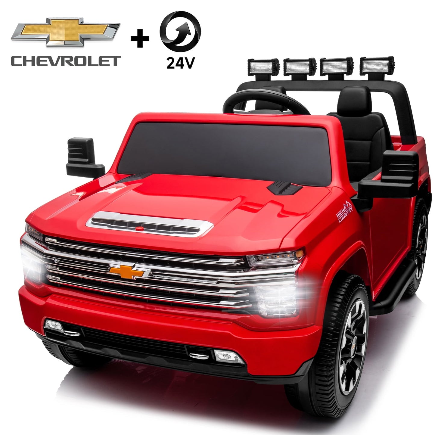 Track Seven 24V Ride on Car, Licensed Silverado HD 2 Seater Electric Car for Boys Girls Age 3+, 24V Ride on Truck w/Remote Control, Music, ABC, Black