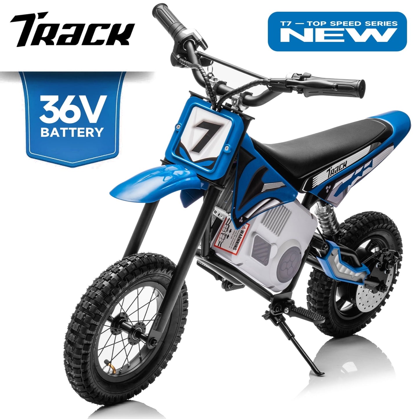 Track Seven 36V Electric Dirt Bike, 350W Ride on Motorcycle with Twist Grip Throttle, Hand-Operated Dual Brakes, for Age 8-12, White