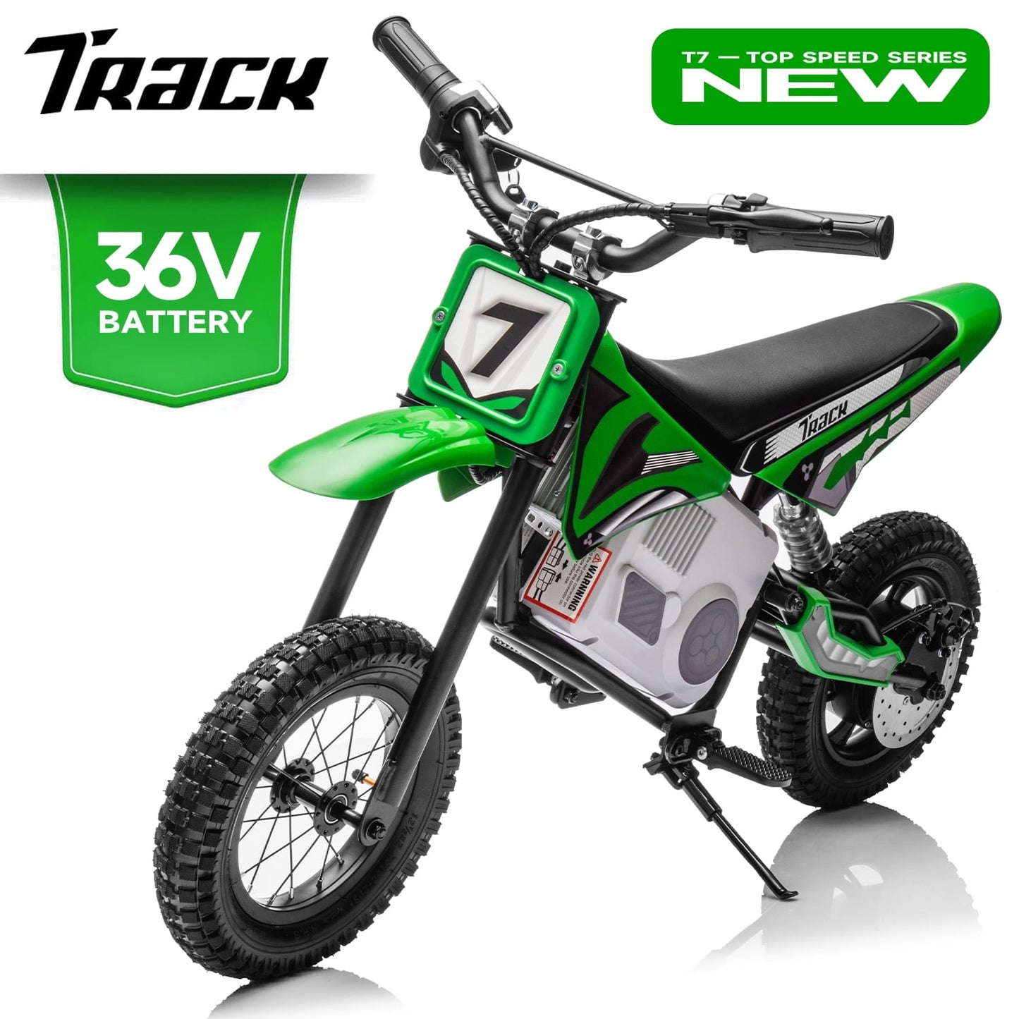 Track Seven 36V Electric Dirt Bike, 350W Ride on Motorcycle with Twist Grip Throttle, Hand-Operated Dual Brakes, for Age 8-12, White