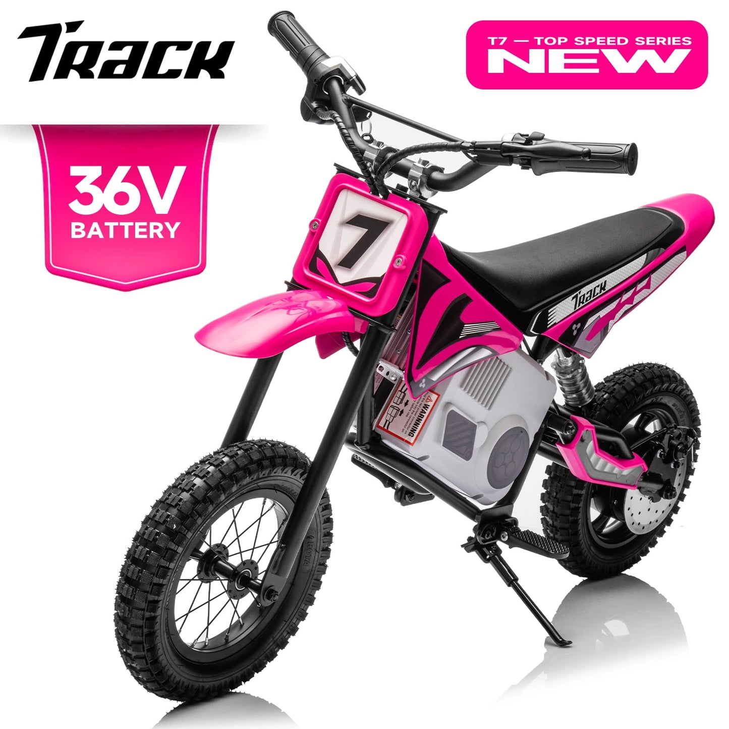 Track Seven 36V Electric Dirt Bike, 350W Ride on Motorcycle with Twist Grip Throttle, Hand-Operated Dual Brakes, for Age 8-12, White