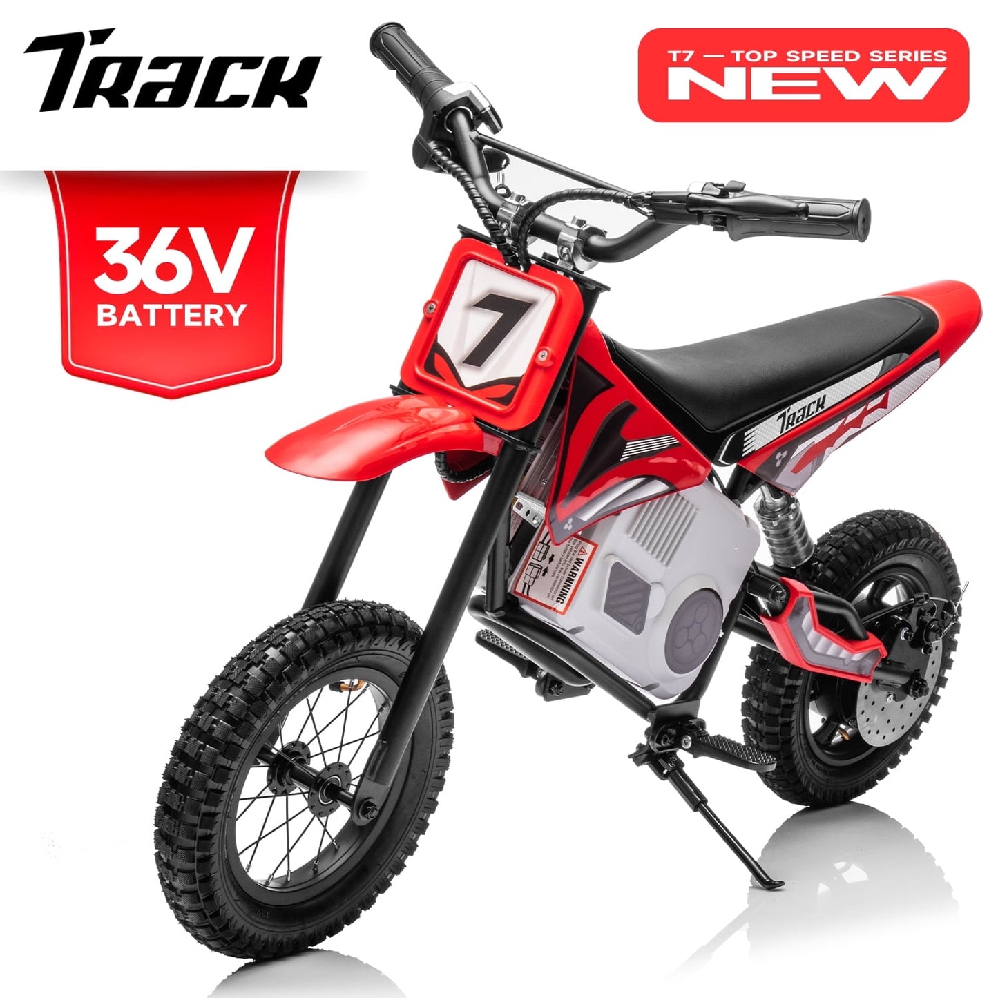 Track Seven 36V Electric Dirt Bike, 350W Ride on Motorcycle with Twist Grip Throttle, Hand-Operated Dual Brakes, for Age 8-12, White