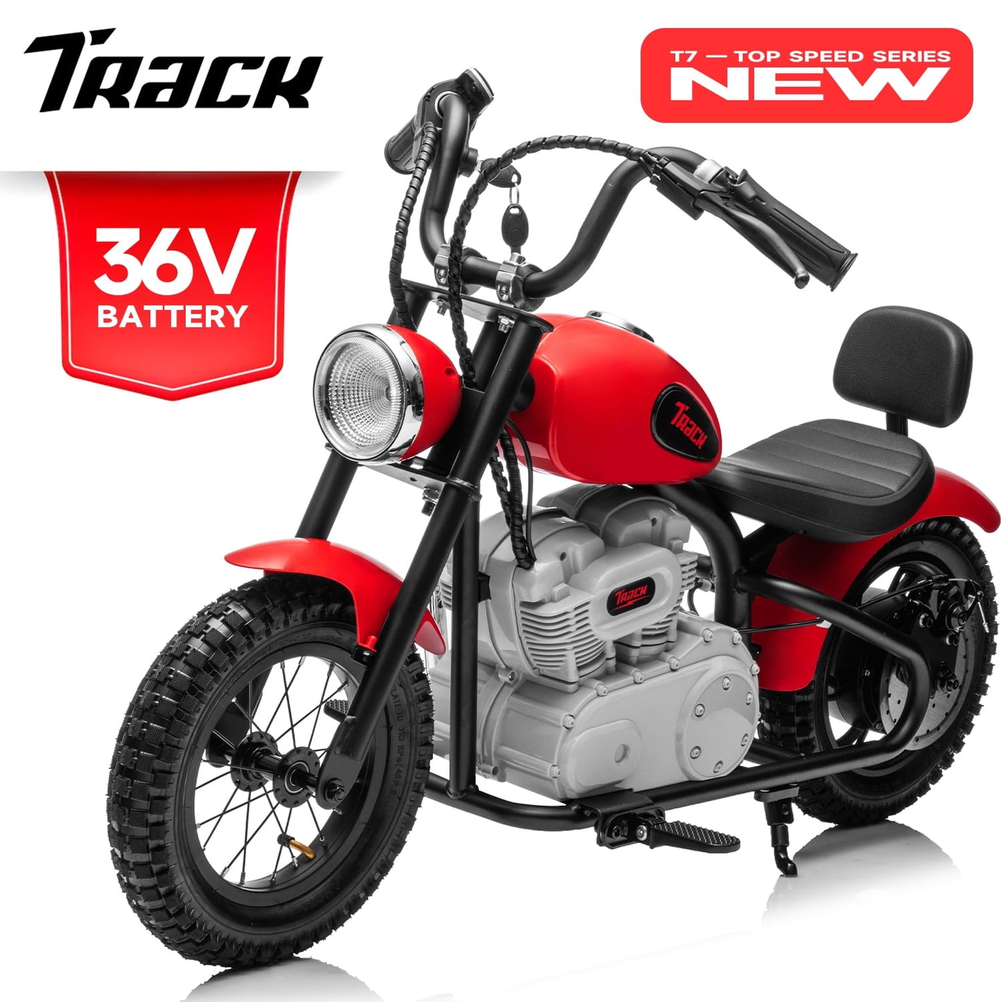 Track Seven 36V Electric Dirt Bike for kids, 350W Ride on Motorcycle with Twist Grip Throttle, Hand-Operated Brakes, Key Start, Off-Road Motocross Speed Up to 15 MPH, Age 8+, Blue