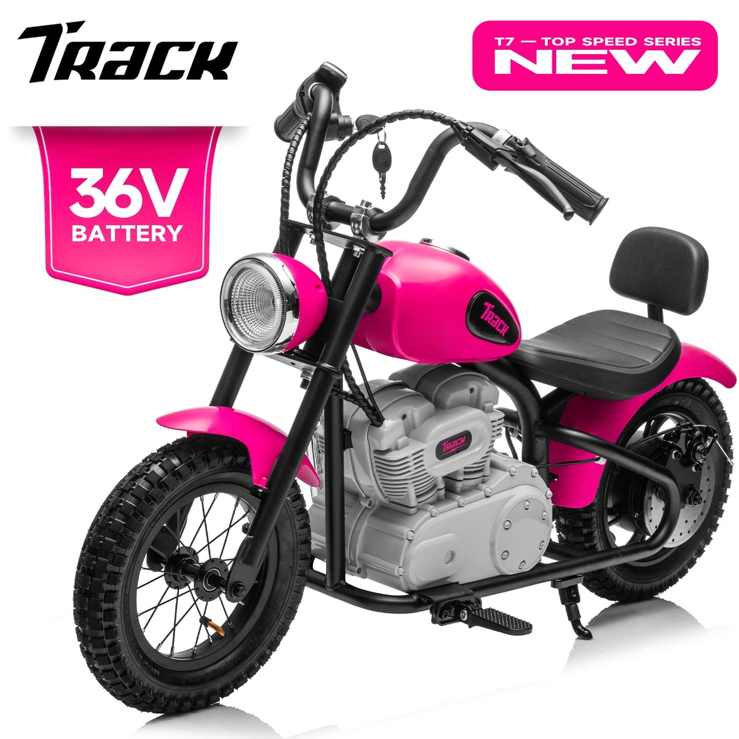 Track Seven 36V Electric Dirt Bike for kids, 350W Ride on Motorcycle with Twist Grip Throttle, Hand-Operated Brakes, Key Start, Off-Road Motocross Speed Up to 15 MPH, Age 8+, Blue