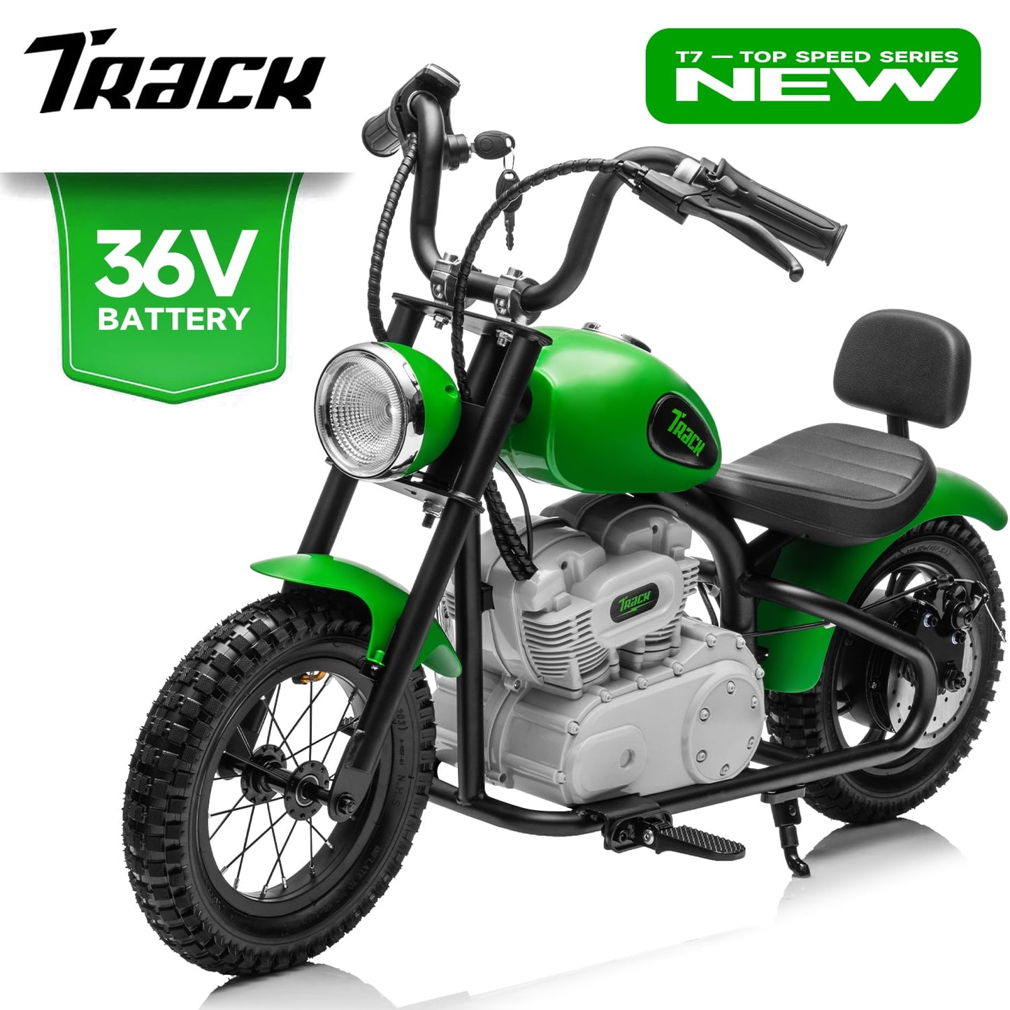 Track Seven 36V Electric Dirt Bike for kids, 350W Ride on Motorcycle with Twist Grip Throttle, Hand-Operated Brakes, Key Start, Off-Road Motocross Speed Up to 15 MPH, Age 8+, Blue