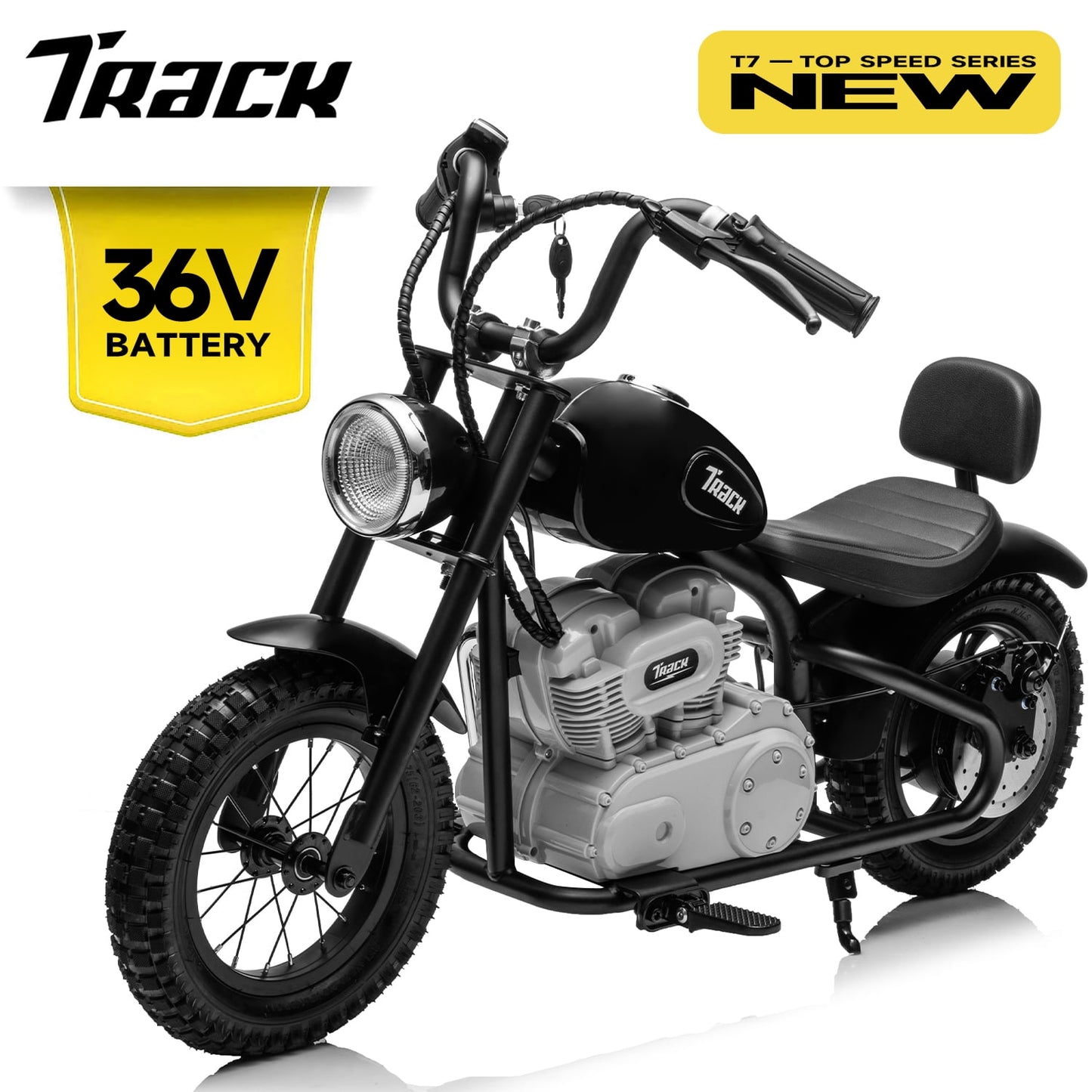 Track Seven 36V Electric Dirt Bike for kids, 350W Ride on Motorcycle with Twist Grip Throttle, Hand-Operated Brakes, Key Start, Off-Road Motocross Speed Up to 15 MPH, Age 8+, Blue