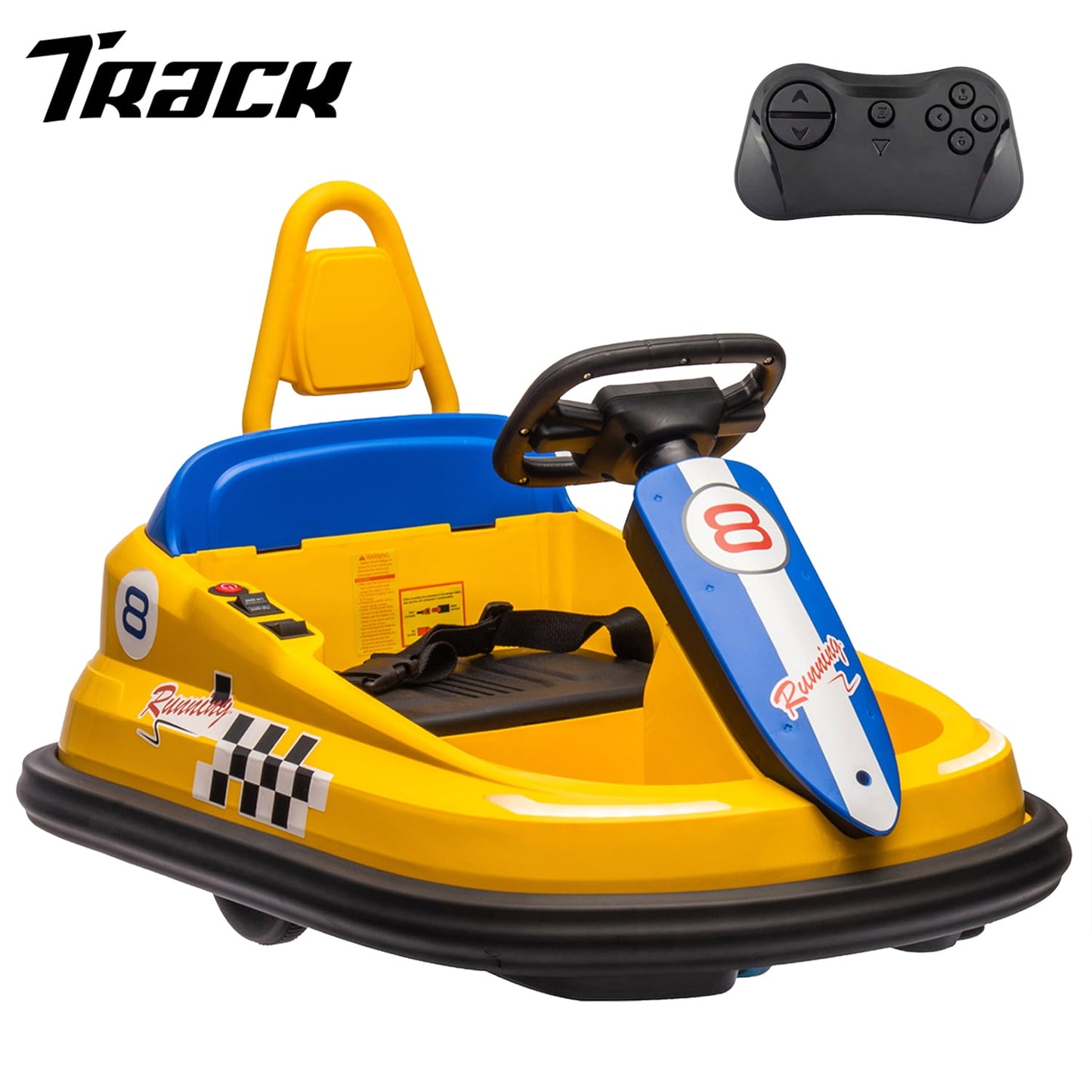 Track 7 6V Kids Ride On Bumper Car, Electric Toddles Ride On Car with Remote Control, 2 Driving Modes for Kids with Three Speed Adjustable, LED Lights, Horn, Bluetooth, Yellow
