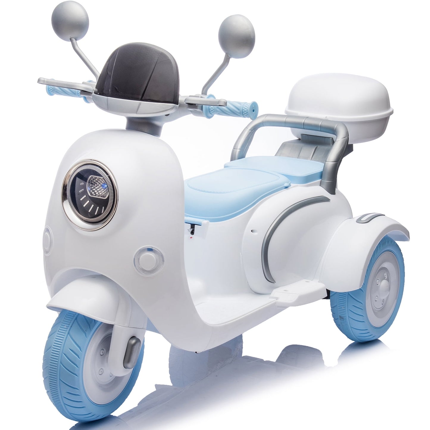 Track Seven 12V Kids Ride on Motorcycle, 2 Seats Kids Motorcycle, 3 Wheels Powered Motorbike for Kids, Mp3, Bluetooth, Headlight, Storage Box for Kids Aged 3+, Rose Red