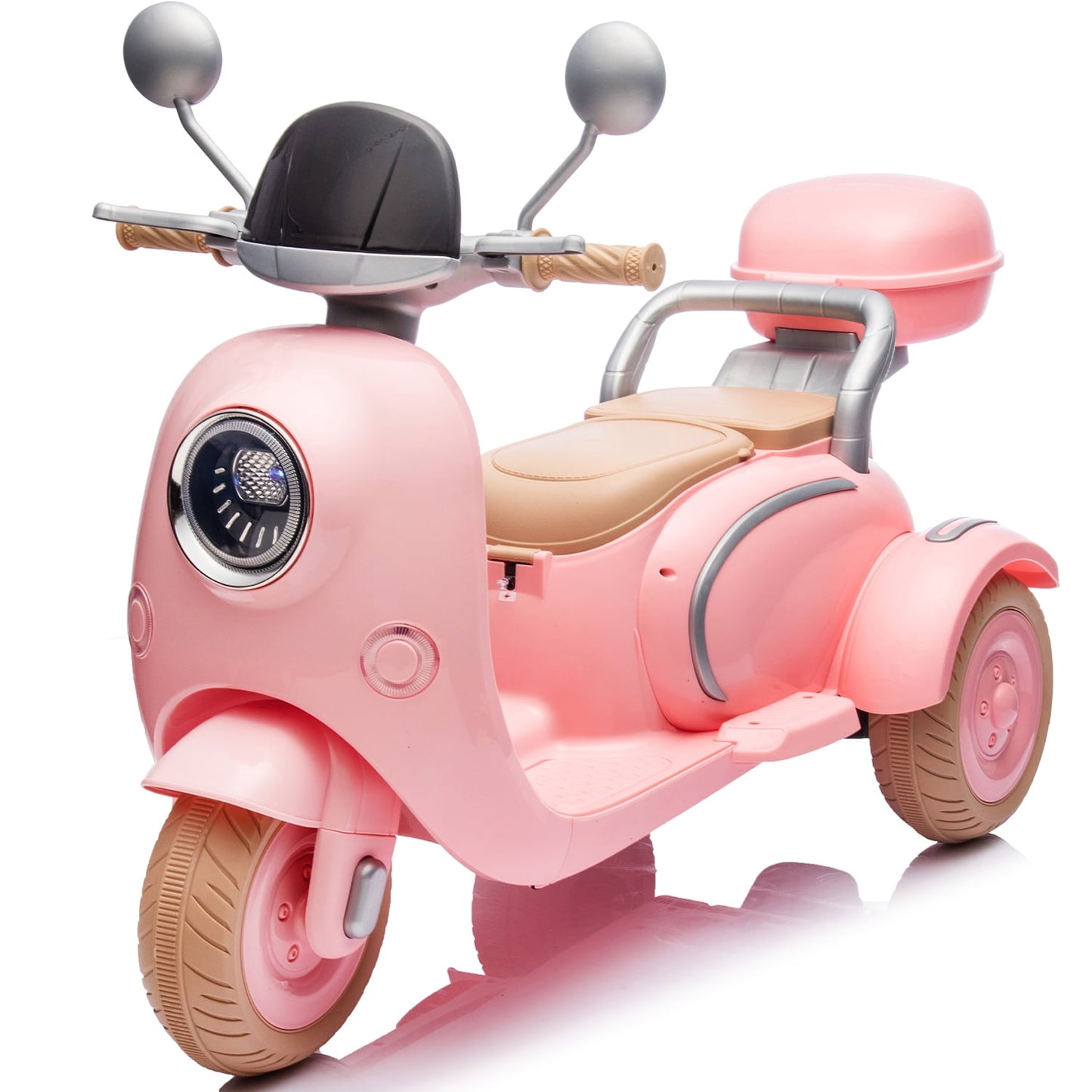 Track Seven 12V Kids Ride on Motorcycle, 2 Seats Kids Motorcycle, 3 Wheels Powered Motorbike for Kids, Mp3, Bluetooth, Headlight, Storage Box for Kids Aged 3+, Rose Red