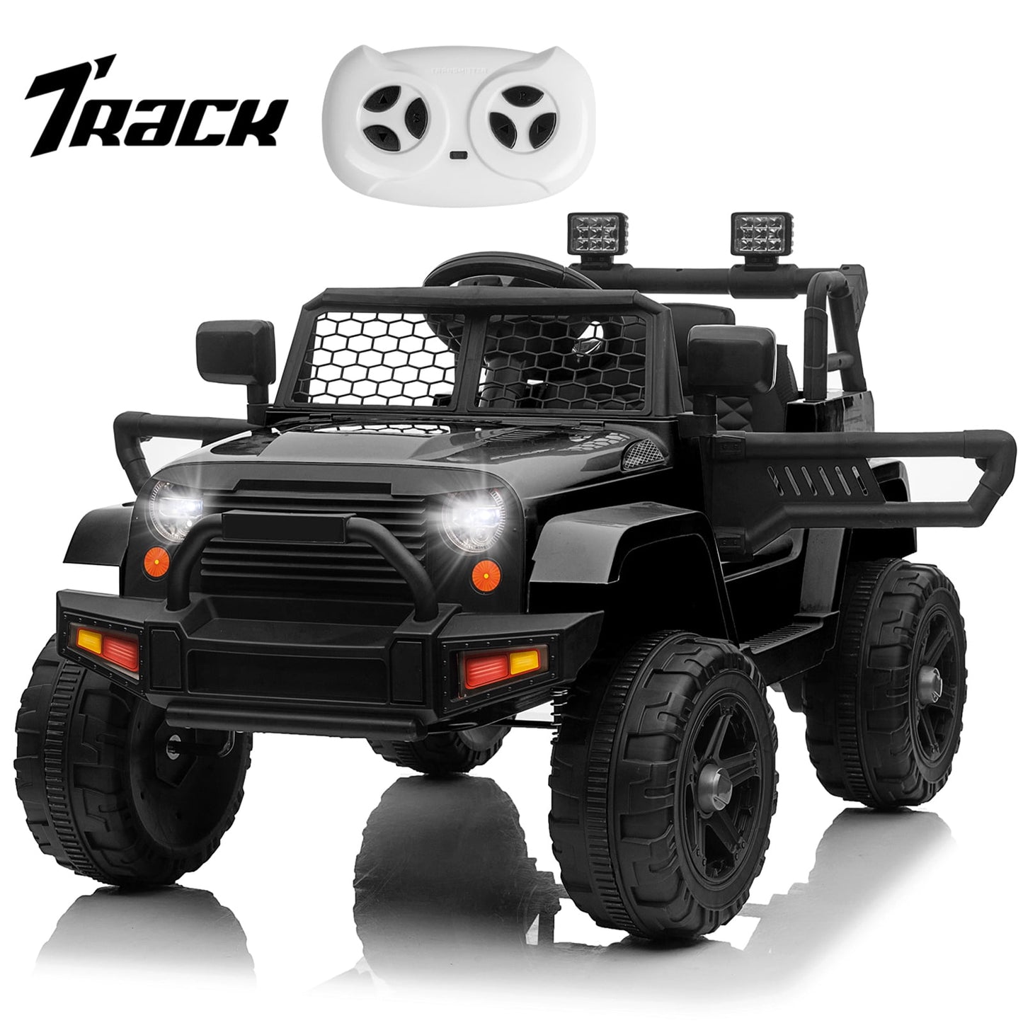 Track Seven Kids Ride on Truck, 12V Electric Car for Boys Girls Age 3+, Music, Ride on Car with Remote Control, Purple