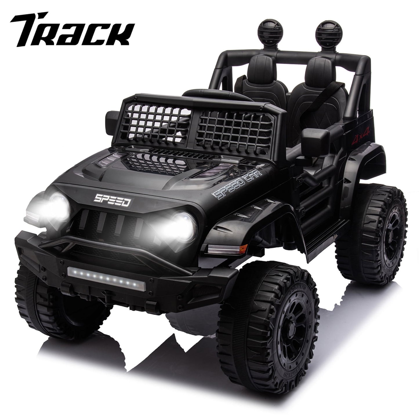 Track 7 Kids Ride on Truck, 12V Ride on Car with Remote Control, Kids Electric Car, Bluetooth, LED Lights, MP3, Black