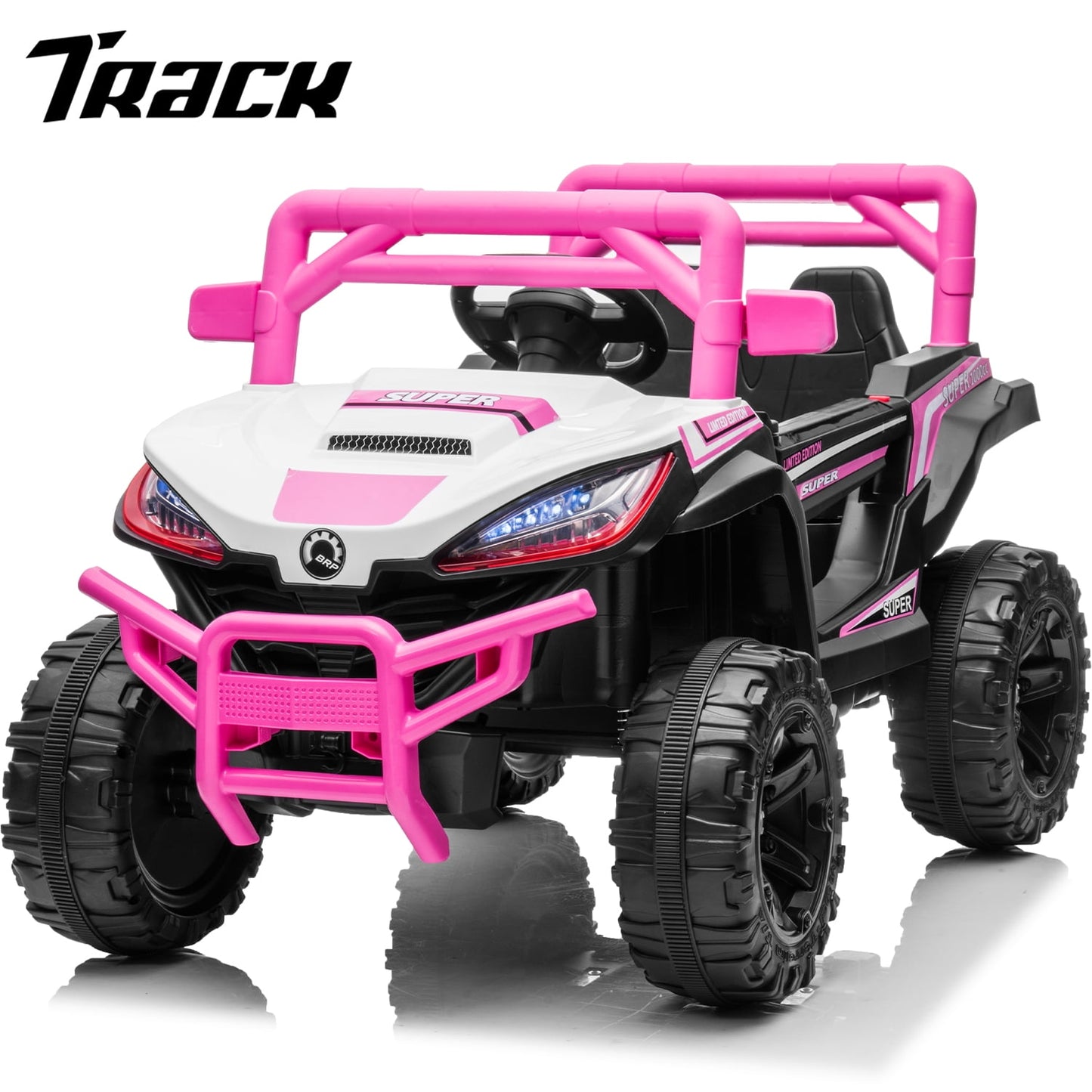 Track Seven Kids Ride on UTV, 12V Ride on Car w/Remote Control, 2-Seater Electric Car, Music ,Pink