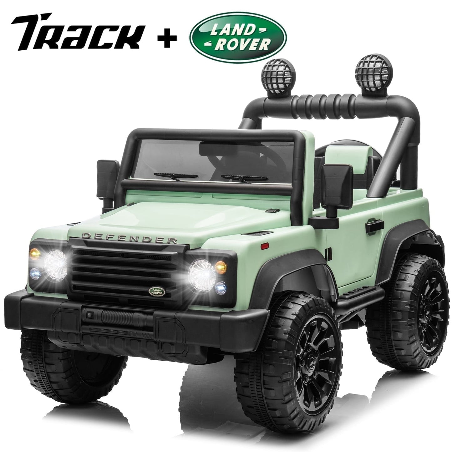 Track Seven Licensed Land Rover Defender Volta 5008 24V Ride-On Car, Electric Car with Remote Control, 2WD Drive, Bluetooth, LED Lights, Key Start, Rear Storage, 24V Ride on Toys for Ages 3+, Black