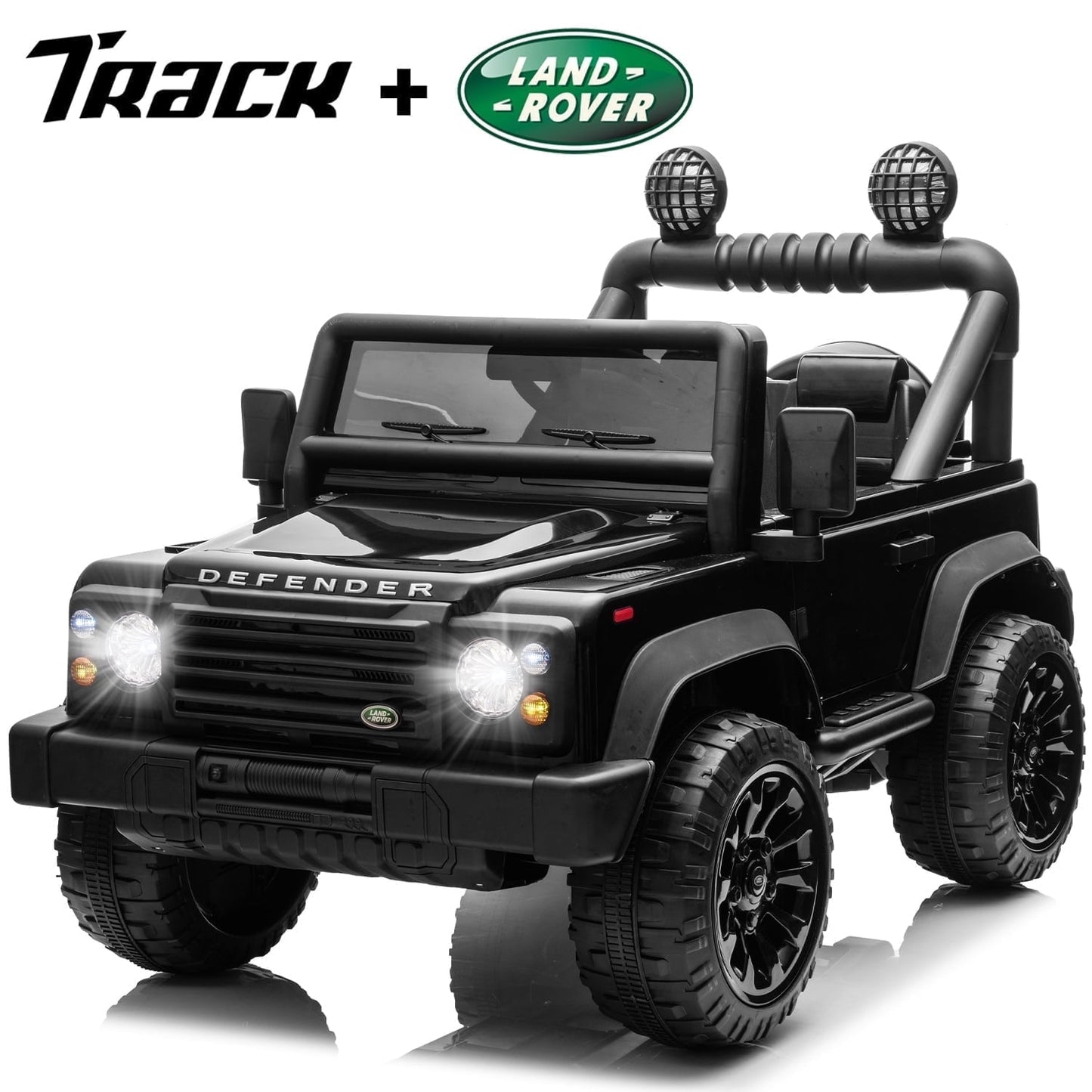 Track Seven Licensed Land Rover Defender Volta 5008 24V Ride-On Car, Electric Car with Remote Control, 2WD Drive, Bluetooth, LED Lights, Key Start, Rear Storage, 24V Ride on Toys for Ages 3+, Black