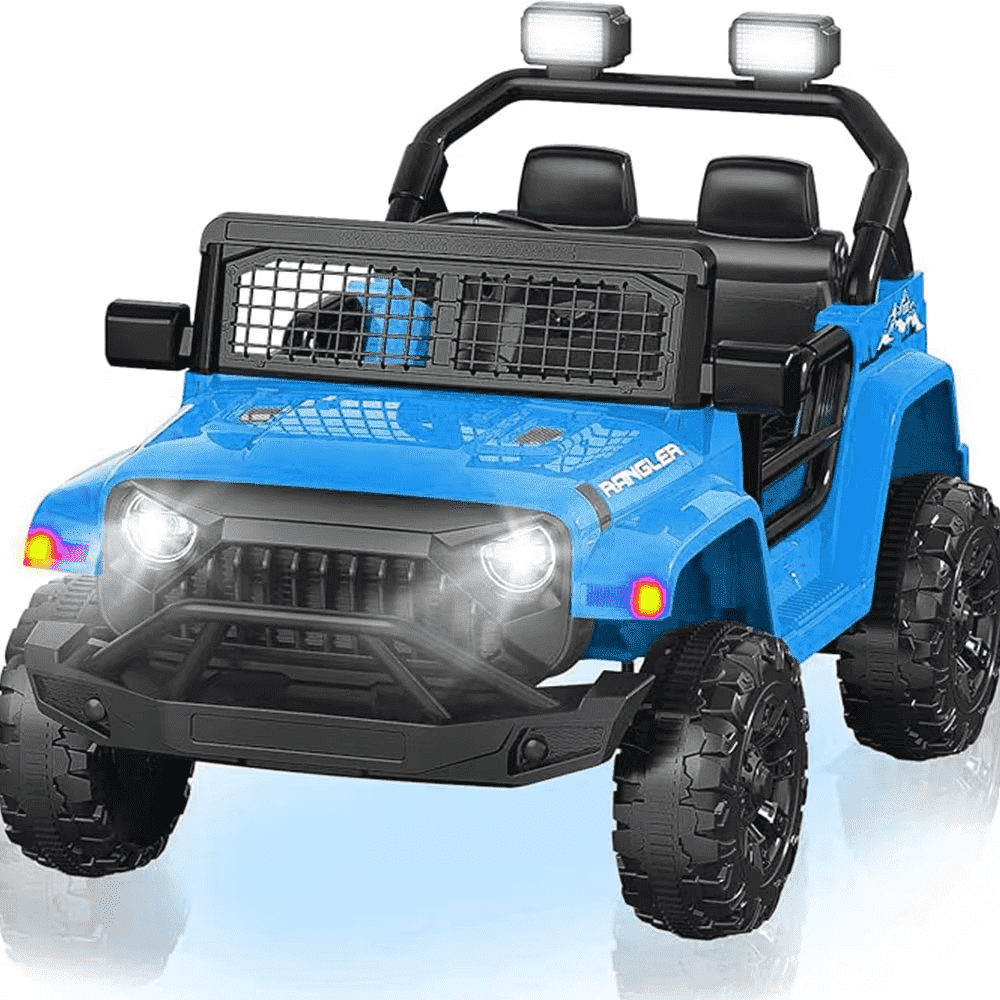 Track 7 Ride On Car, 12V Electric Kids Toy with Remote Control, Bluetooth, Music, LED Lights for Kids Aged 3-5, Blue