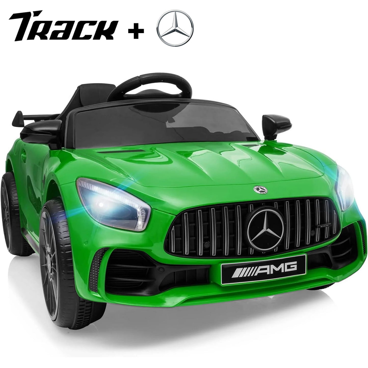Track 7 Ride on Car with Remote Control, 12V Licensed Benz Electric Car for Kids Age 3+, AUX/FM/USB, Kids Ride on Toy Car, Green