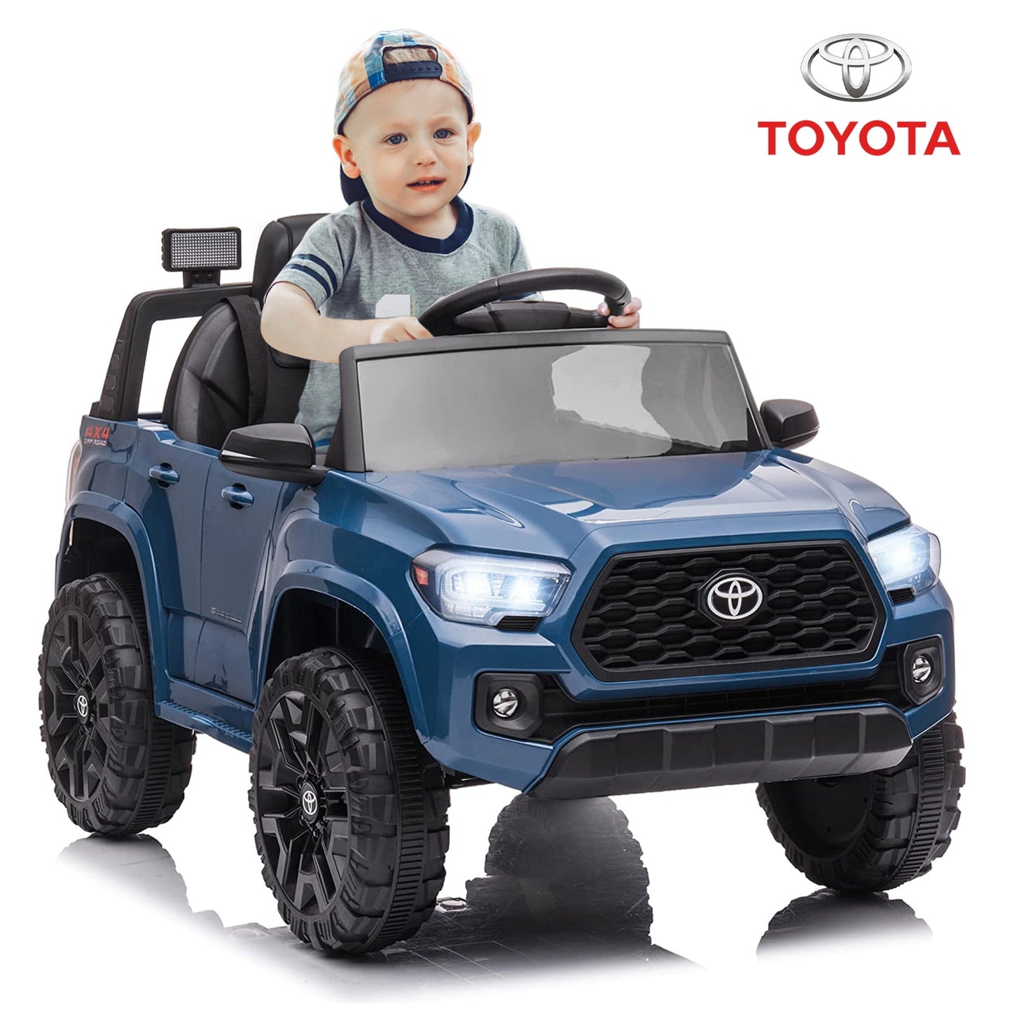 Track 7 Ride on Car with Remote Control, 12V Toyota Tacoma Electric Car for Boys Girls Age 3+, AUX/FM/USB, Storage Truck, Green