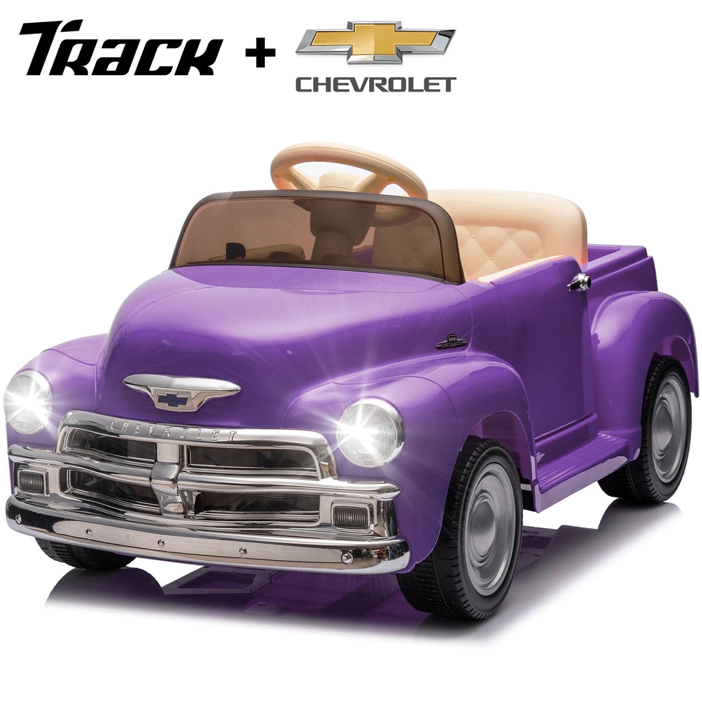 Track Seven 12V Kids Ride on Car, Licensed Chevrolet 3100 Pickup Electric Car with Remote Control, LED Lights, Bluetooth, Power Indicator, Storage, Kids Ride on Truck Toy for Boys Girls Age 3+, Pink