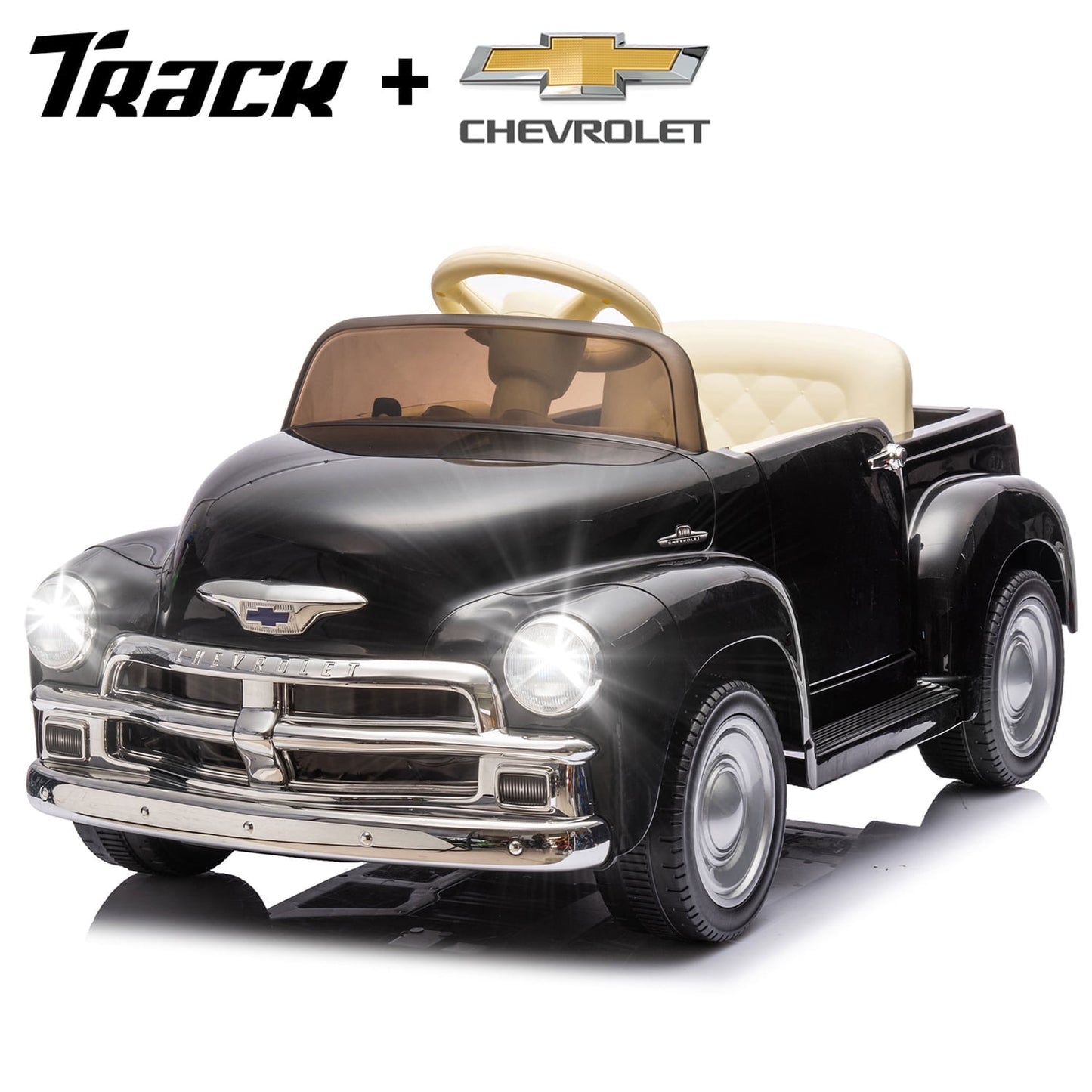 Track Seven 12V Kids Ride on Car, Licensed Chevrolet 3100 Pickup Electric Car with Remote Control, LED Lights, Bluetooth, Power Indicator, Storage, Kids Ride on Truck Toy for Boys Girls Age 3+, Pink
