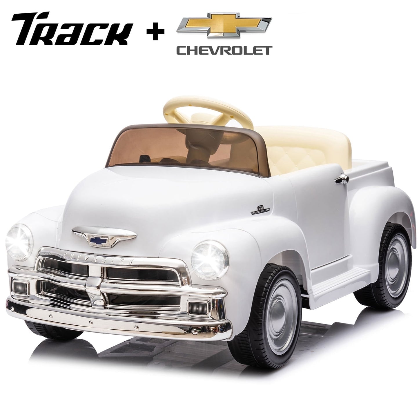 Track Seven 12V Kids Ride on Car, Licensed Chevrolet 3100 Pickup Electric Car with Remote Control, LED Lights, Bluetooth, Power Indicator, Storage, Kids Ride on Truck Toy for Boys Girls Age 3+, Pink