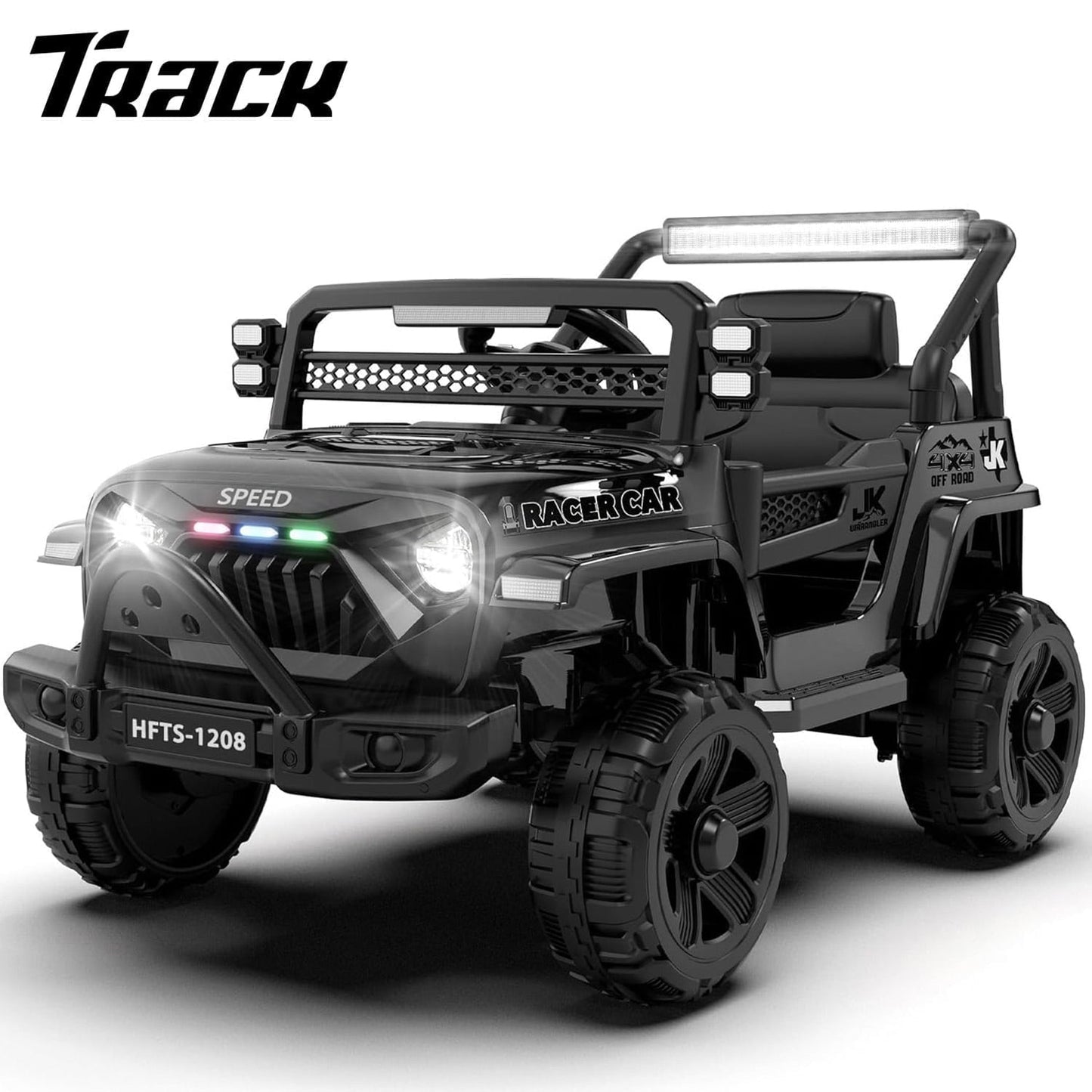 Track Seven 12V Ride on Truck for Kids, 12V Kids Electric Car w/Remote Control, USB, Bluetooth, Microphone Jack, Power Display, Lights, Battery Powered Ride on Car for Boys Girls, Red