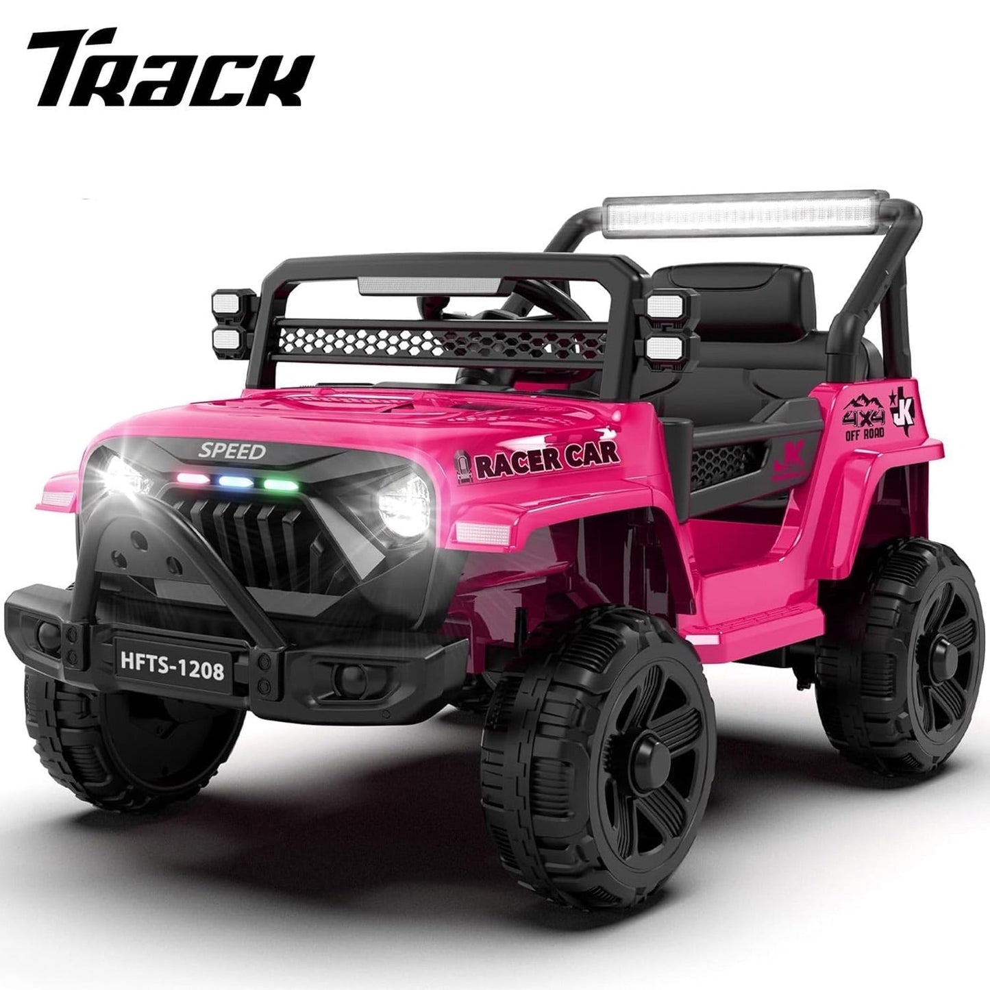 Track Seven 12V Ride on Truck for Kids, 12V Kids Electric Car w/Remote Control, USB, Bluetooth, Microphone Jack, Power Display, Lights, Battery Powered Ride on Car for Boys Girls, Red
