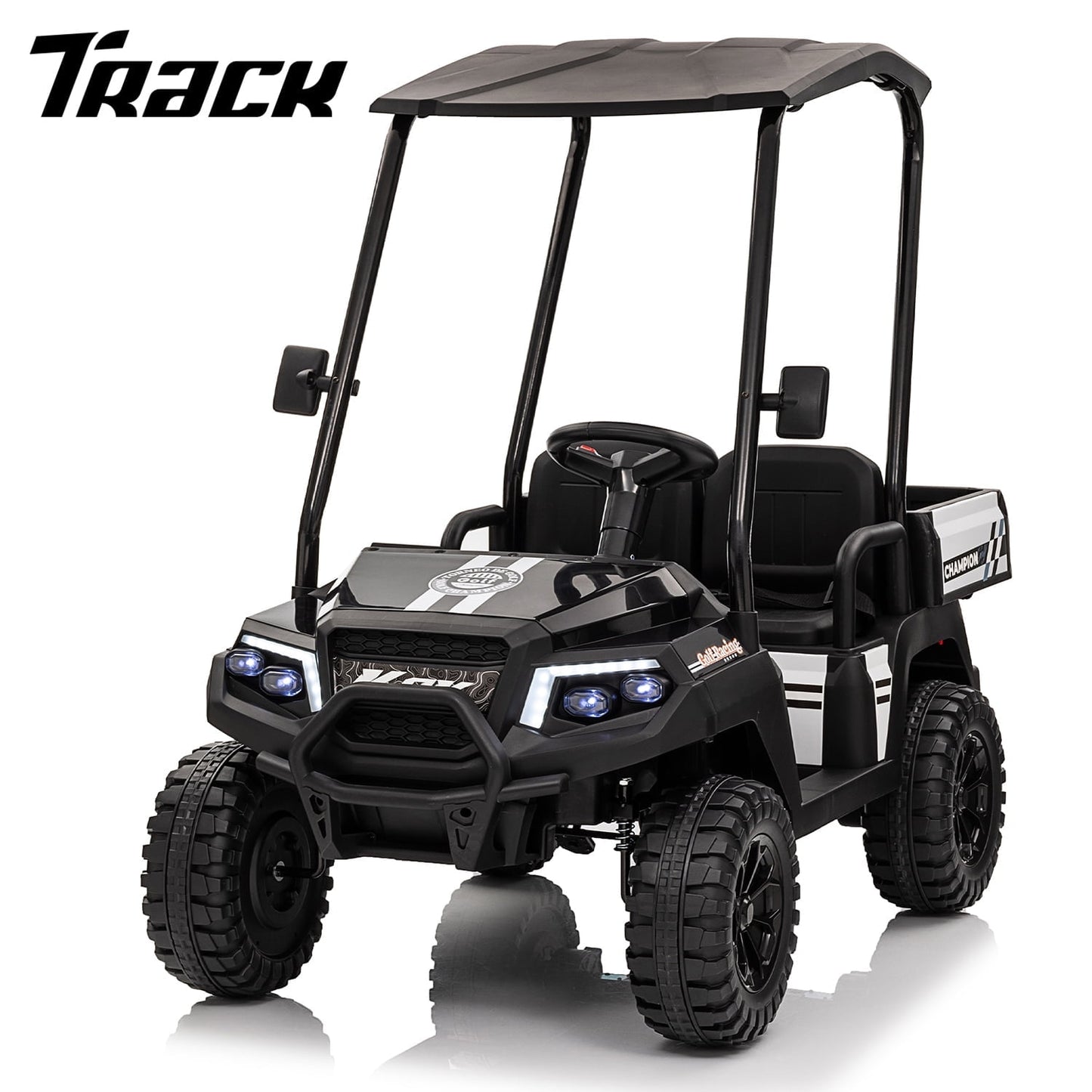 Track Seven 2-Seater 24V Ride on Car, Electric off-Road Truck with Remote Control, Removable Sunshade, Bluetooth, Rear Storage, 20" Wide Seat, Ride on Toy Car for Boys Girls Aged 3+, Blue