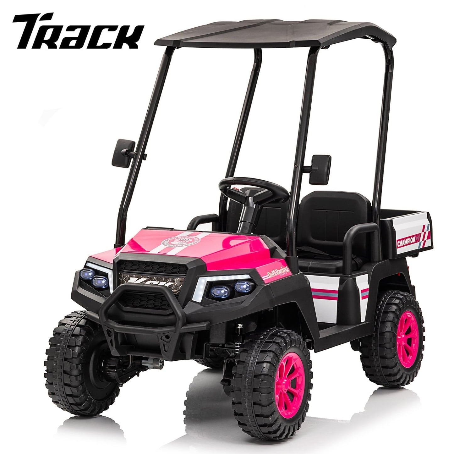 Track Seven 2-Seater 24V Ride on Car, Electric off-Road Truck with Remote Control, Removable Sunshade, Bluetooth, Rear Storage, 20" Wide Seat, Ride on Toy Car for Boys Girls Aged 3+, Blue