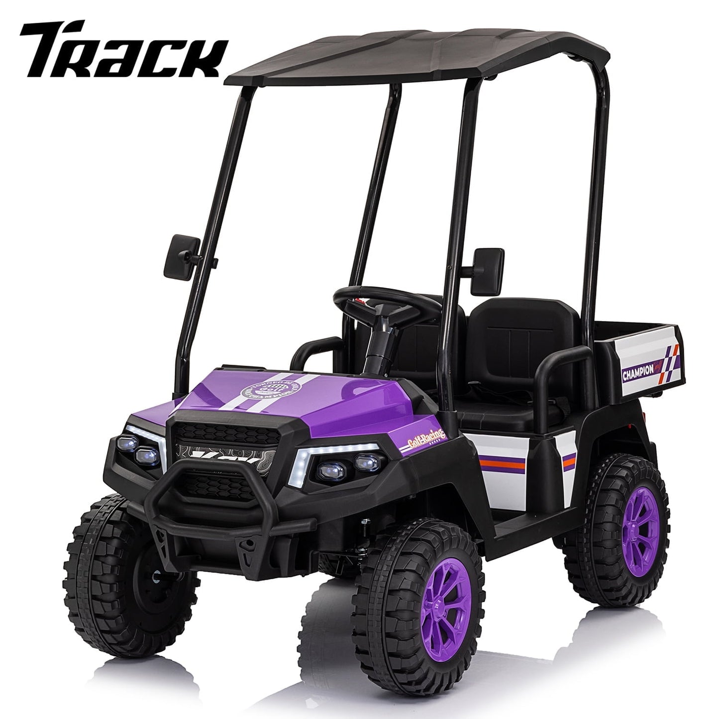 Track Seven 2-Seater 24V Ride on Car, Electric off-Road Truck with Remote Control, Removable Sunshade, Bluetooth, Rear Storage, 20" Wide Seat, Ride on Toy Car for Boys Girls Aged 3+, Blue