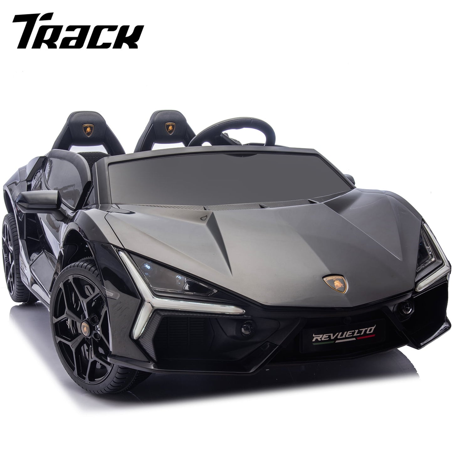 Track Seven 24V 2-Seater Ride on Car, Licensed Lamborghini Revuelto Electric Car with Remote Control, Music, LED Lights, Key Start, Spring Suspension, Max Speed 4.3mph, 24V Ride on Toy Car