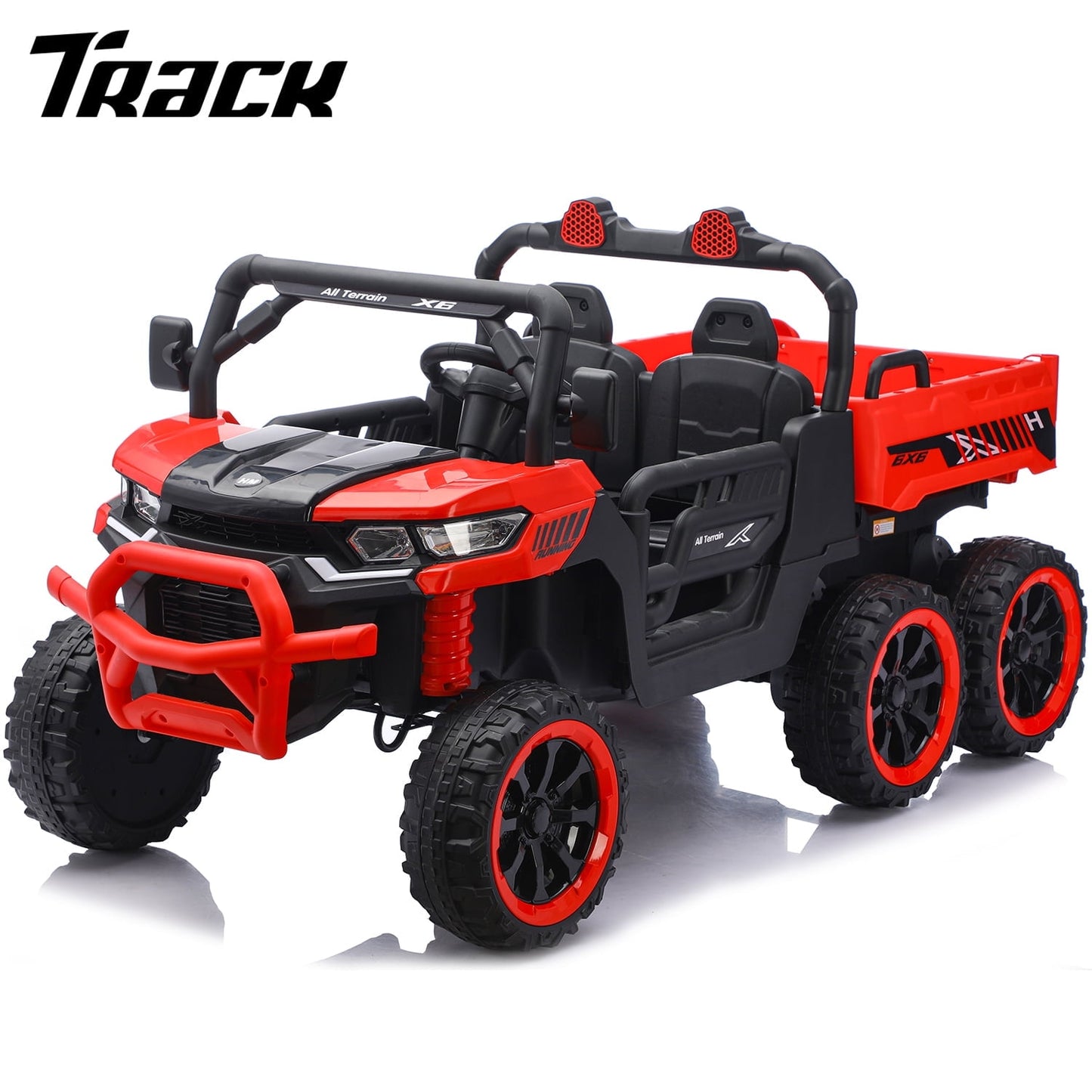 Track Seven 24V 2-Seater Ride on Dump Truck, 4WD 6-Wheel Kids Ride on Car w/Remote Control, Electric Dump Bed, Toy Shovel, Music, Max Speed 5 mph, 21" Large Seat, Ride on Toy for Kids Age 3+, Red