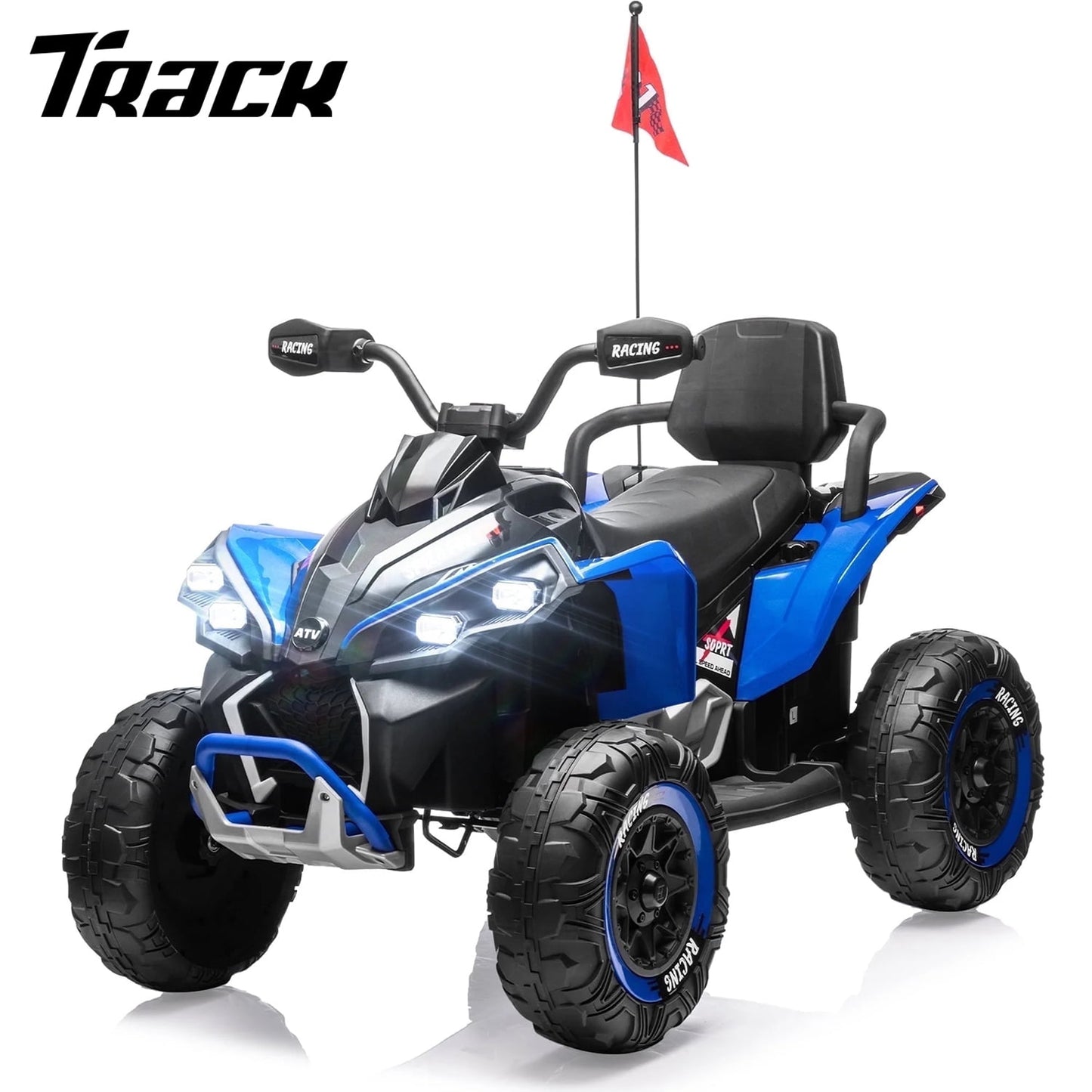 Track Seven 24V Kids Ride-On ATV, Four Wheeler Quad Electric Car with Remote, 2 Speeds, Bluetooth, LED Light, English Storytelling, Shock Absorber, Kids Electric ATV for Boys Girls Aged 3+, Black