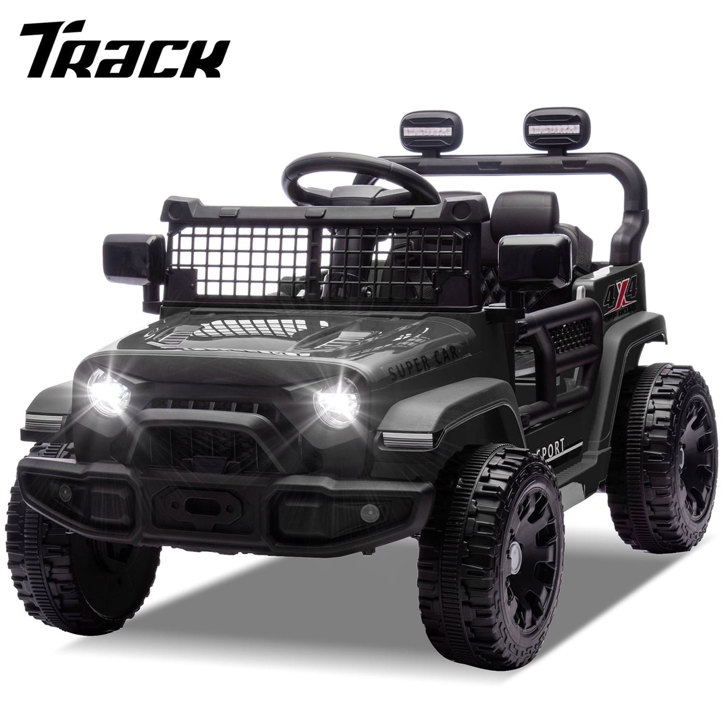 Track Seven 24V Kids Ride on Truck, Electric Car with Remote Control, Four-Wheel Suspension, Power Display, Bluetooth, MP3 Player, LED Lights, Kids Ride on Toy Car for Boys Girls Aged 3+, White