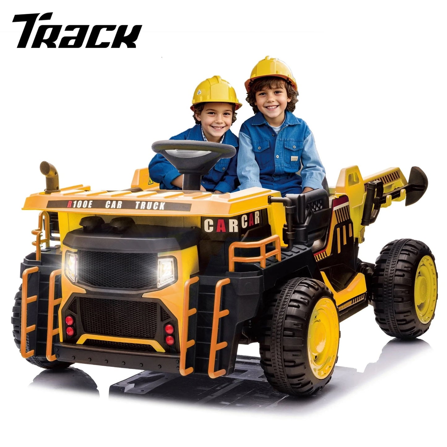 Track Seven 24V Ride on Car, 2-Seater Kids Ride on Dump Truck with E-Rear Dump, Remote, Bluetooth, LED Lights, 19.69" Width Seat, Max 5mph, 400W Motor, Electric Car for Boys Girls Age 3+, Black