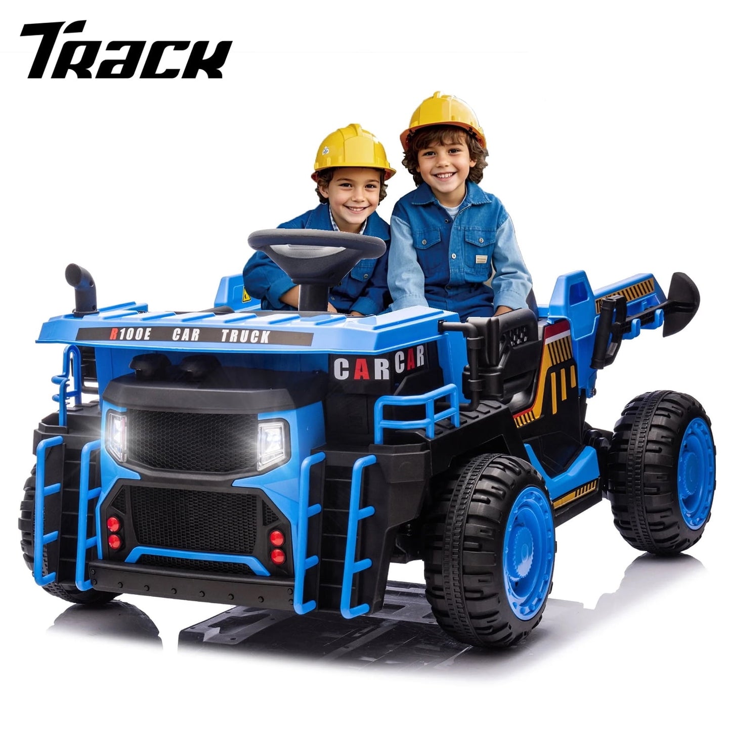 Track Seven 24V Ride on Car, 2-Seater Kids Ride on Dump Truck with E-Rear Dump, Remote, Bluetooth, LED Lights, 19.69" Width Seat, Max 5mph, 400W Motor, Electric Car for Boys Girls Age 3+, Black
