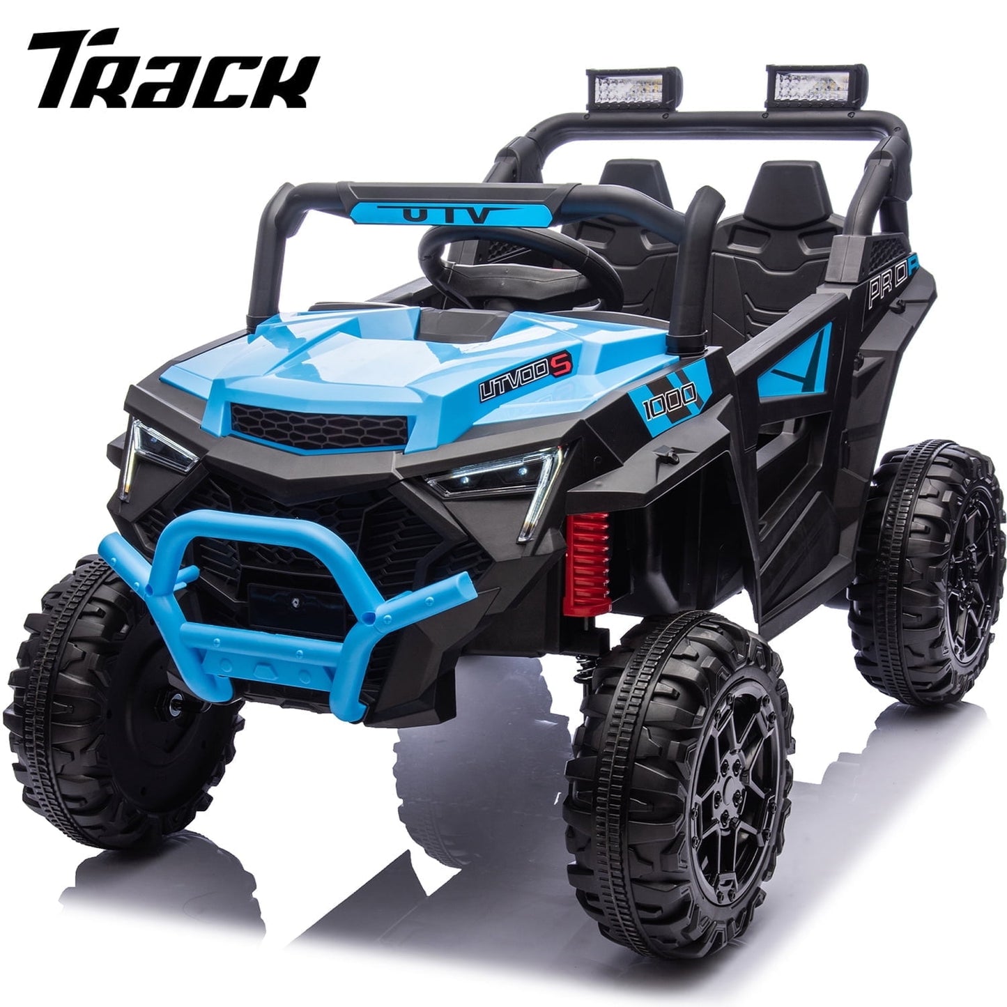 Track Seven 24V Ride on Car, 2WD Electric Off-Road UTV Truck w/ 400W Motors, Remote Control, Large Seat, Bluetooth, Lights, Power Display, Portable Handle, Electric Car for Boys Girls Aged 3+, Pink
