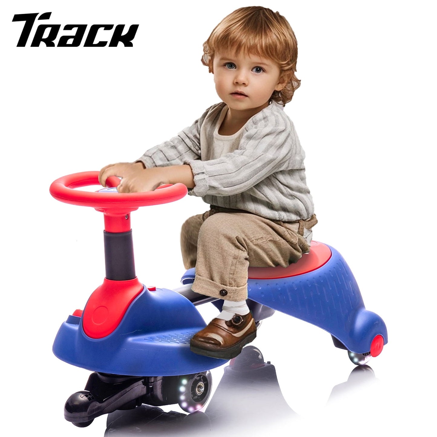 Track Seven 6V Electric Wiggle Car, 2 in 1 Electric Swing Car with Pedal, Flashing Wheels, Bluetooth, 360°, Retractable, Anti-Rollover, Max Speed 3.11mph, Ride on Toy Car for Kids Age 3+, Purple