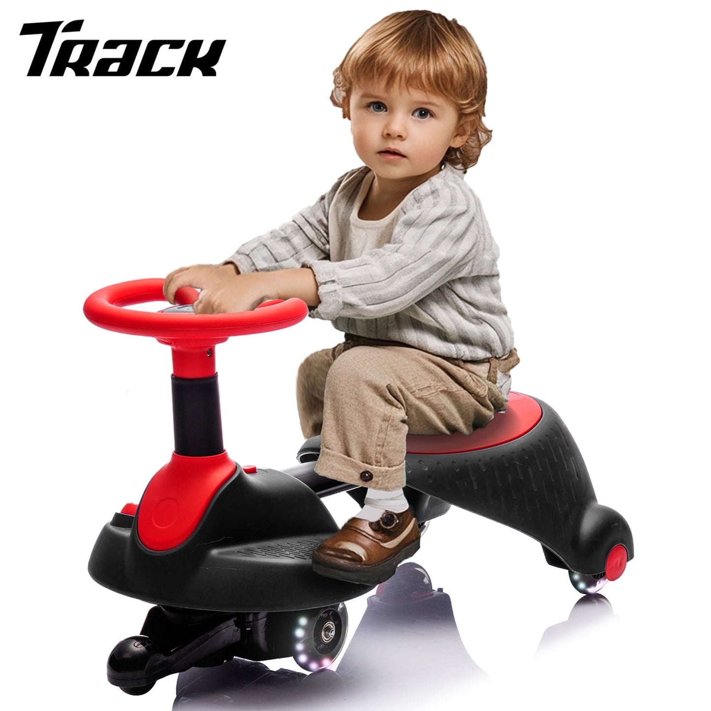 Track Seven 6V Electric Wiggle Car, 2 in 1 Electric Swing Car with Pedal, Flashing Wheels, Bluetooth, 360°, Retractable, Anti-Rollover, Max Speed 3.11mph, Ride on Toy Car for Kids Age 3+, Purple