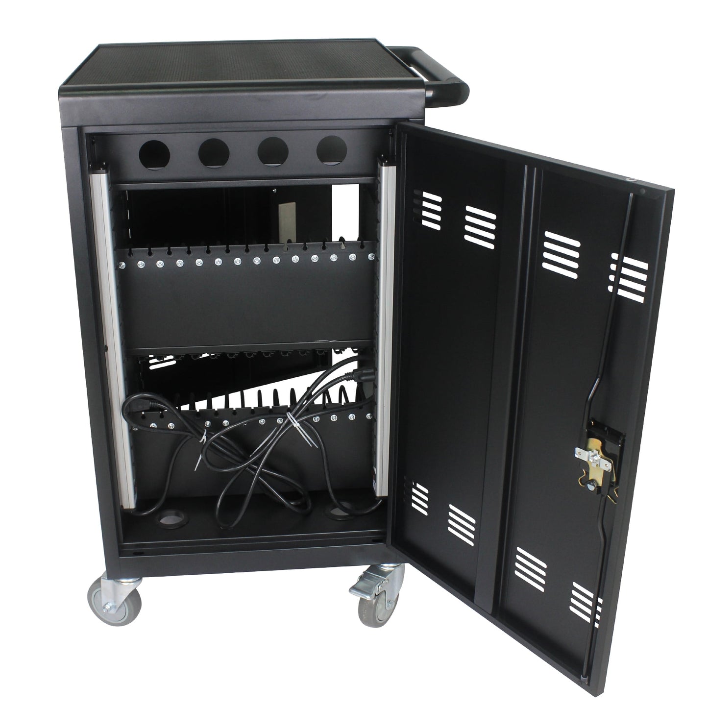 COOKCOK Mobile Charging Cart and Cabinet for Tablets Laptops 30-Device With Combination Lock, Black