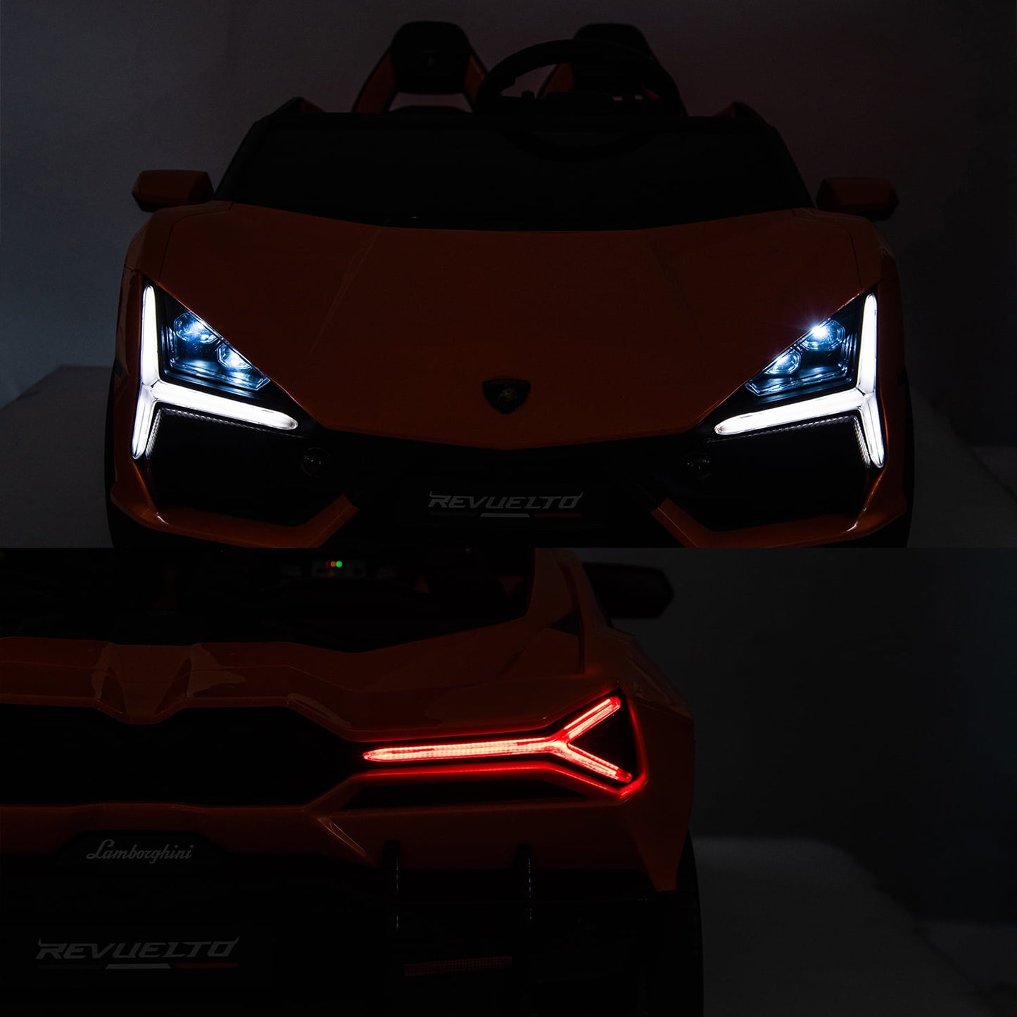Track Seven 24V 2-Seater Ride on Car, Licensed Lamborghini Revuelto Electric Car with Remote Control, Music, LED Lights, Key Start, Spring Suspension, Max Speed 4.3mph, 24V Ride on Toy Car