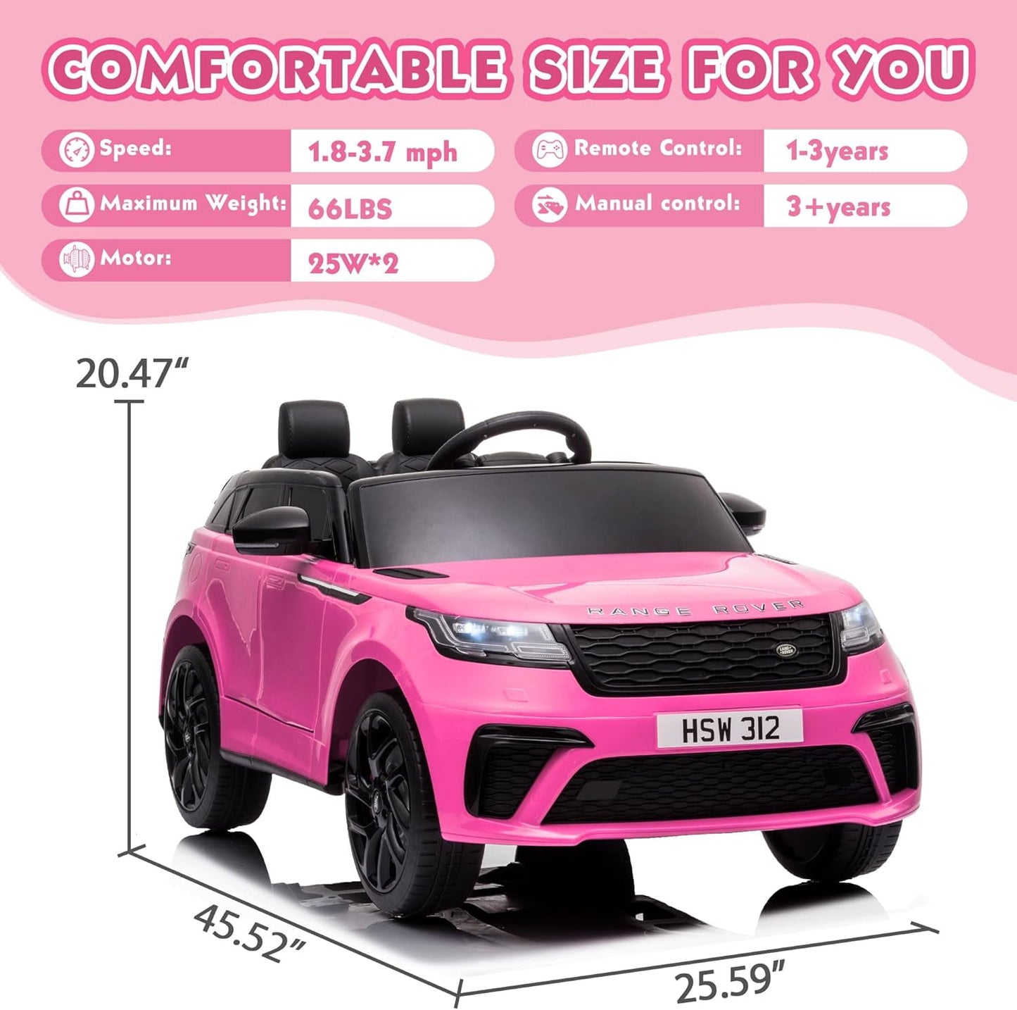 Track 7 Licensed Range Rover Kids Ride-On Car, 12V Electric Vehicle , Remote Control, LED Lights, Double Doors, Soft Start, Electric Car, BLACK