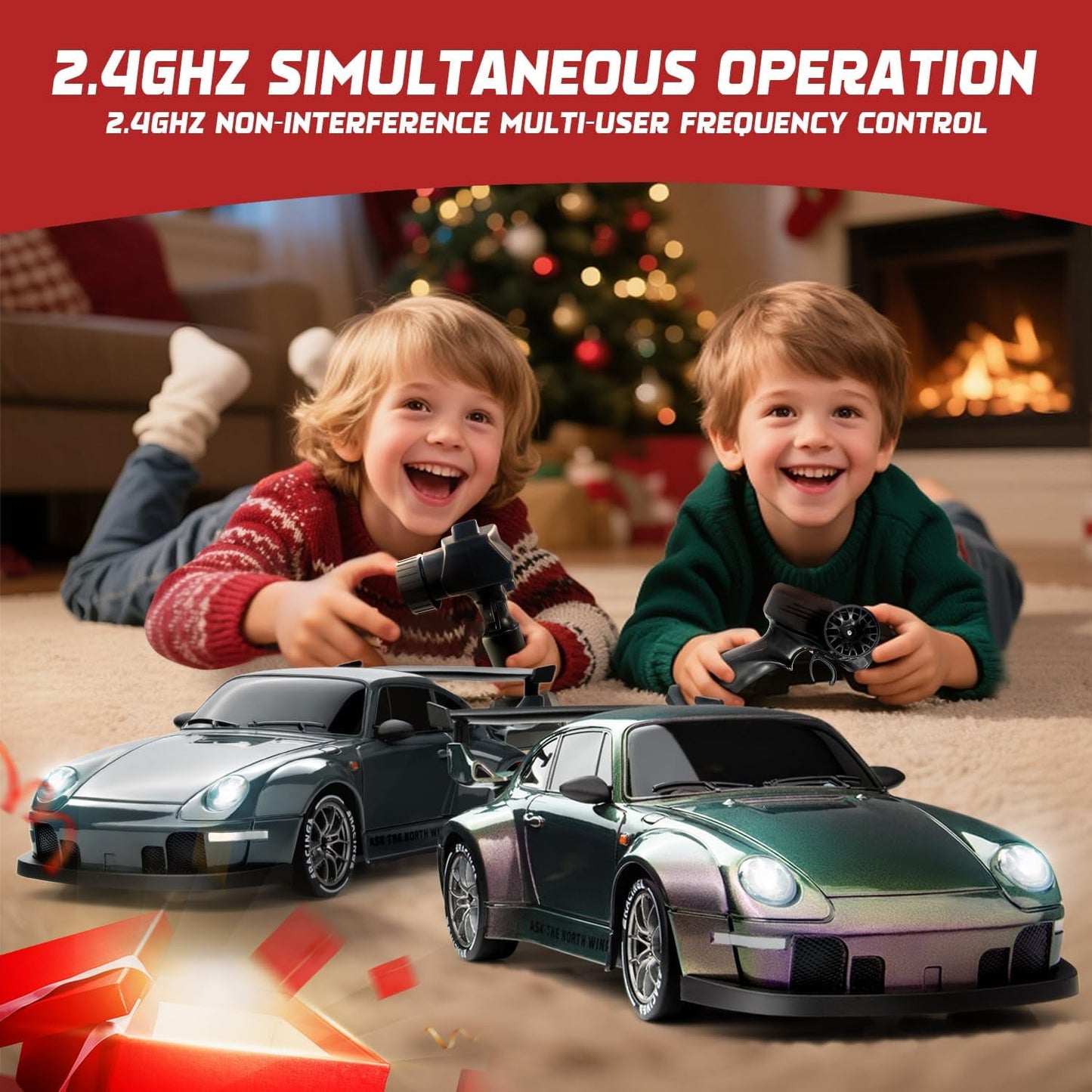 Track Seven RC Drift Car, 1:24 Scale Remote Control Vehicle with LED Lights, 2.4GHz 20KM/H 4WD High Speed RC Cars, Drifting Tires&Two Batteries, Racing Sports Toy Idea Gift for Adults Boys Girls
